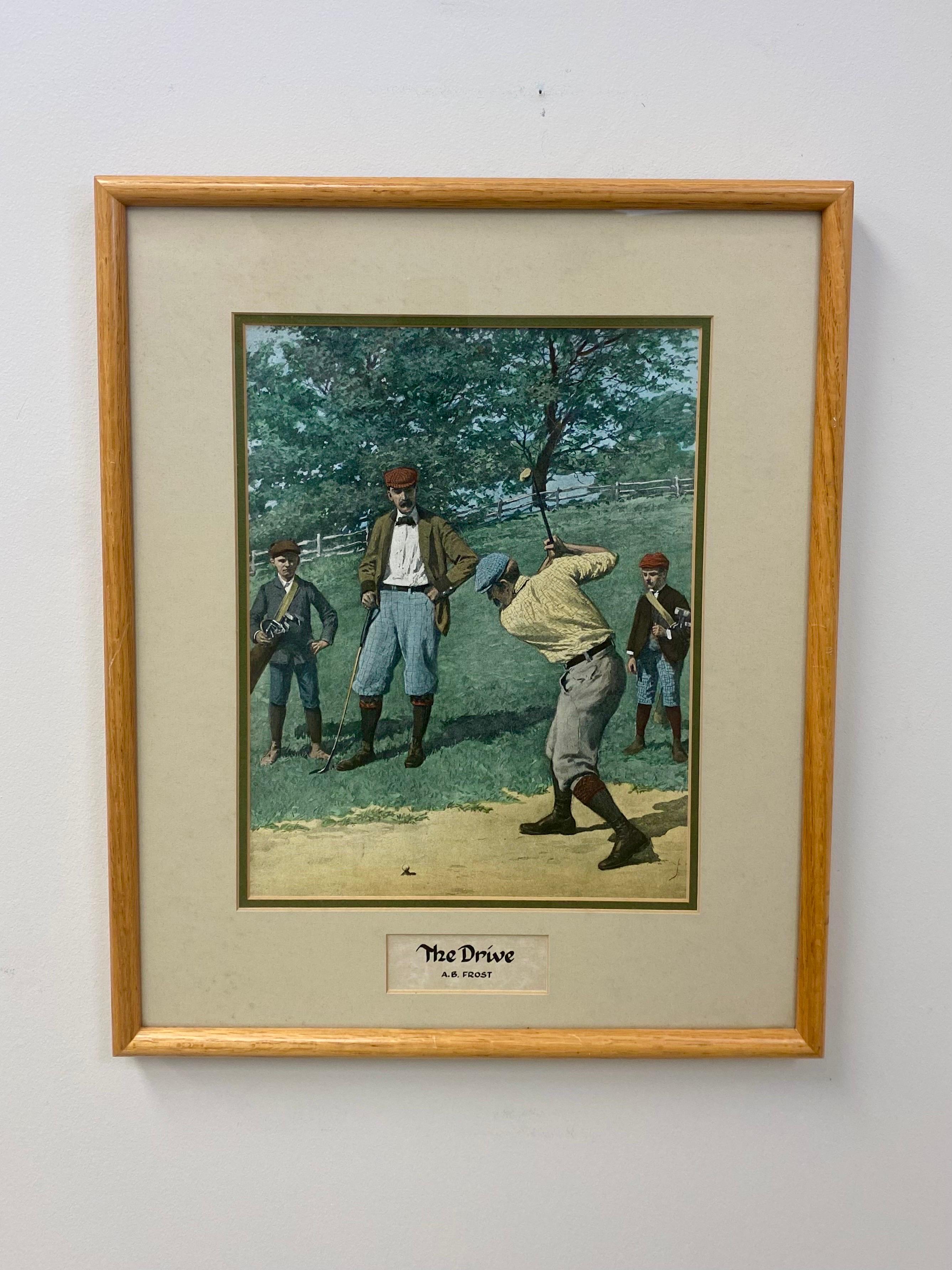 A set of two lithographs depicting a group of men playing golf  by A.B.Frost ( American, 1851-1928).  The lithographs are signed in the bottom, one is entitled 