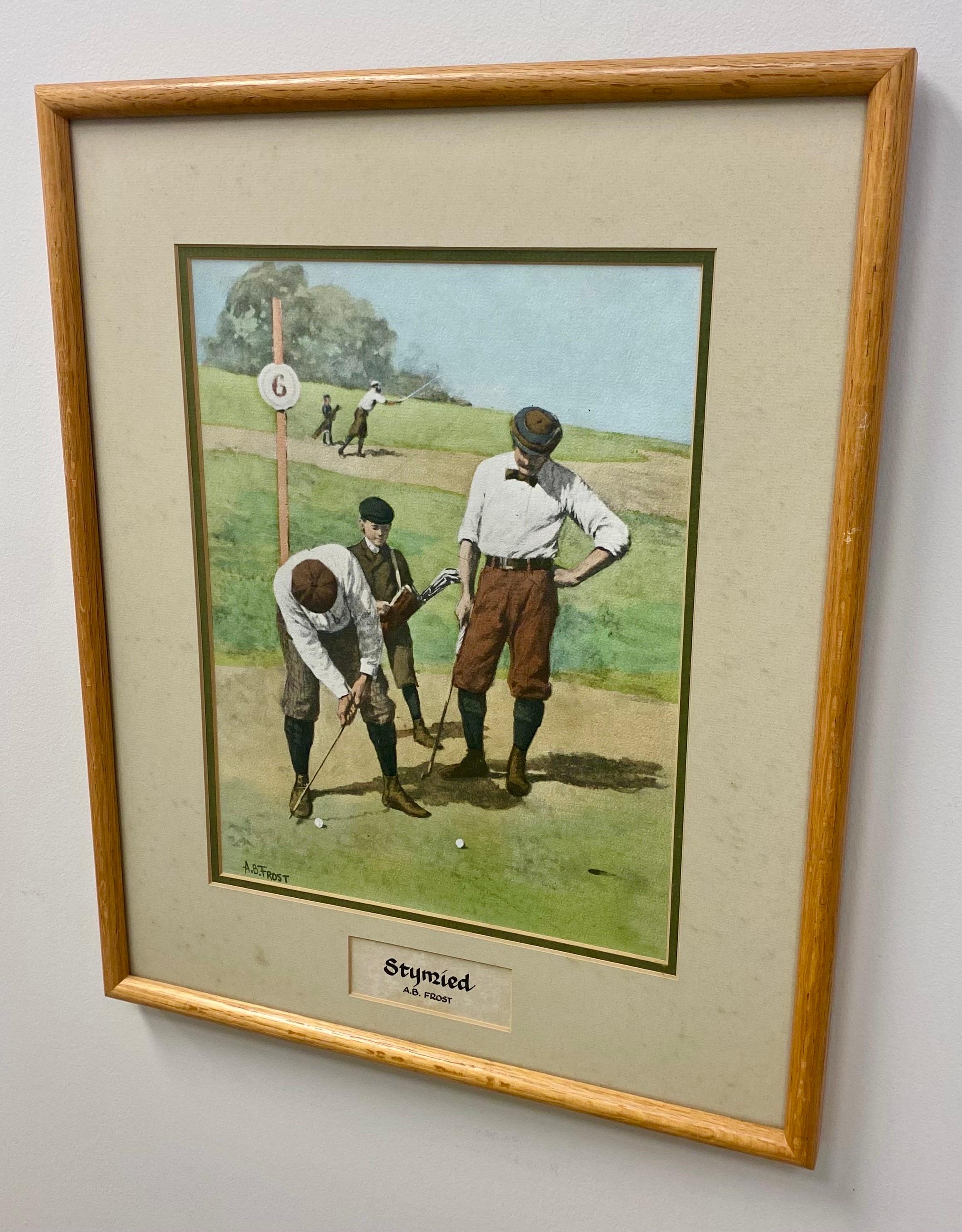 A.B.Frost Golfing Scene Lithograph, a Set of 2  2
