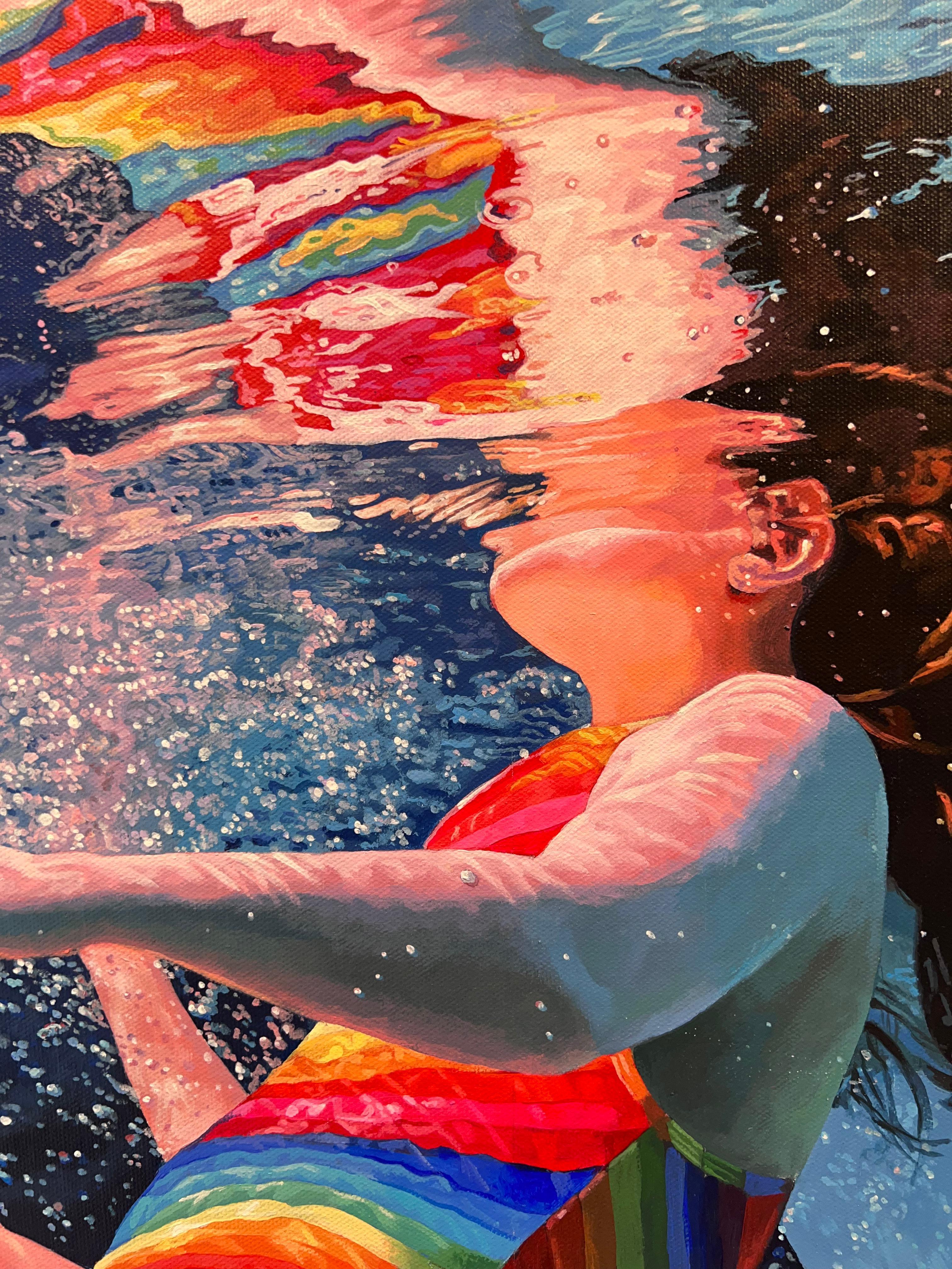 Origin-original hyperrealistic figurative waterscape painting-contemporary art - Blue Portrait Painting by Abi Whitlock