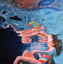 Origen-pintura figurativa hiperrealista original de paisaje acuático-arte contemporáneo