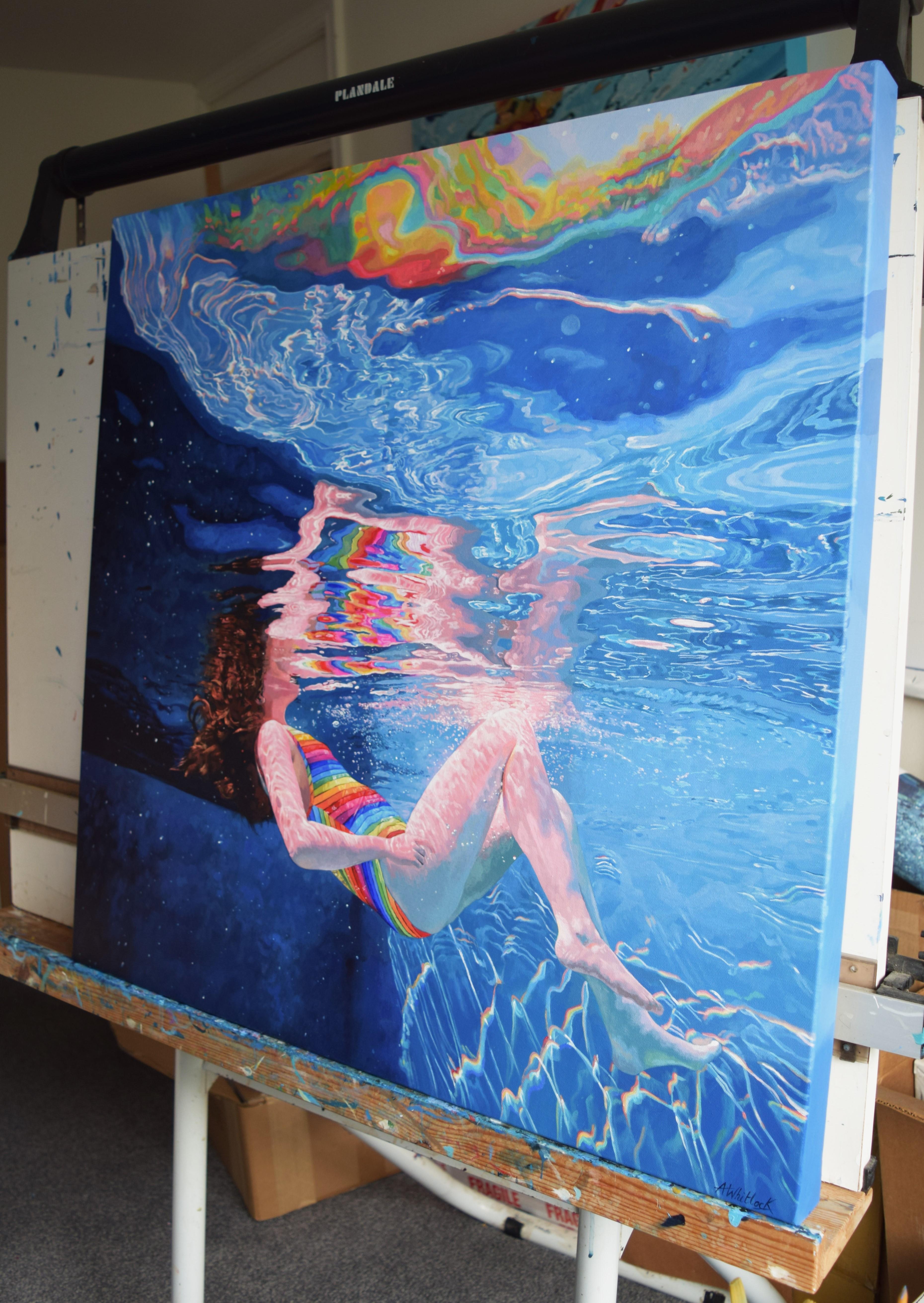 Reverie-original hyperrealistic figurative waterscape painting-contemporary art  - Painting by Abi Whitlock