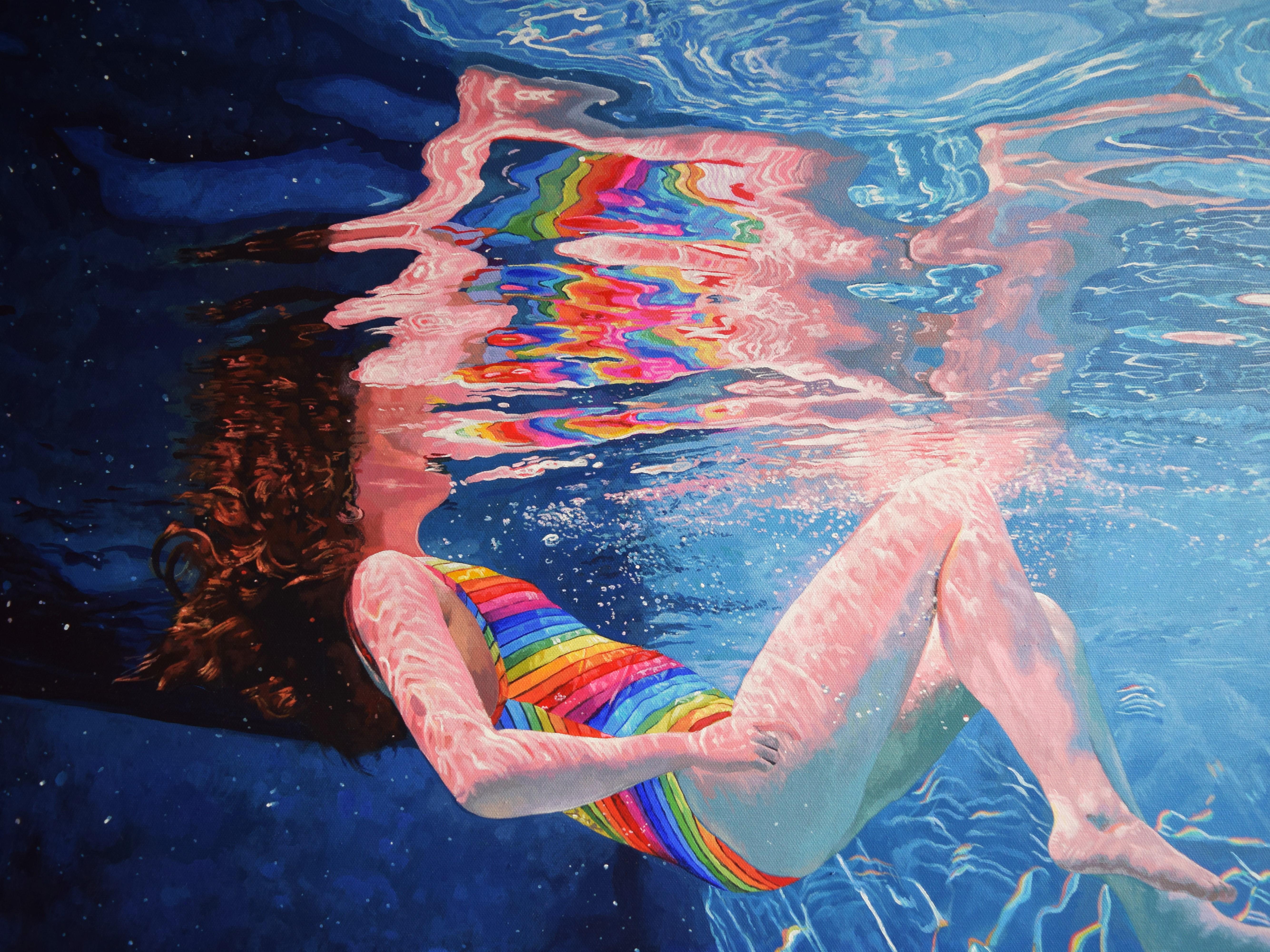 Reverie-original hyperrealistic figurative waterscape painting-contemporary art 