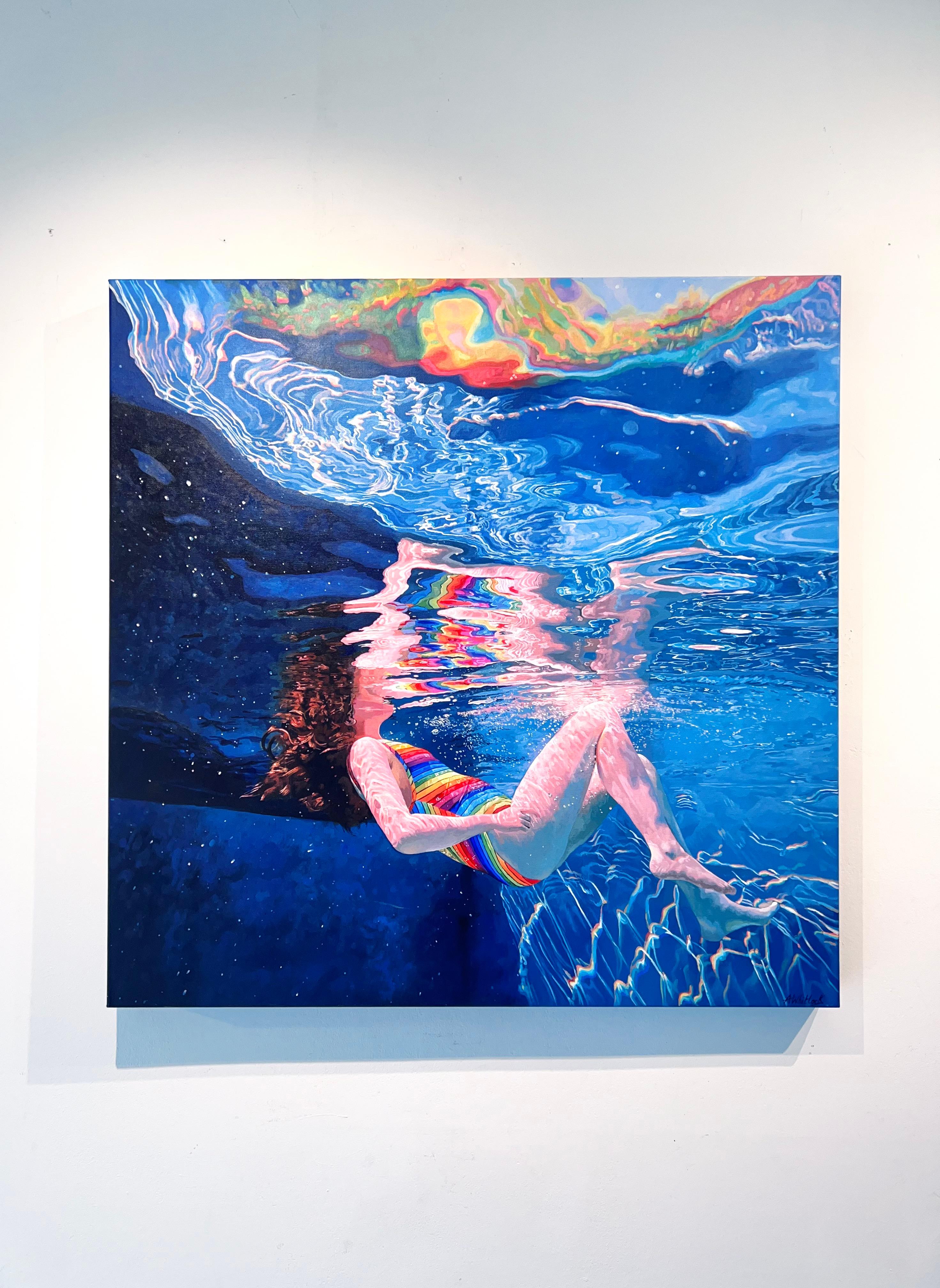 Reverie-original hyperrealistic figurative waterscape painting-contemporary art - Painting by Abi Whitlock