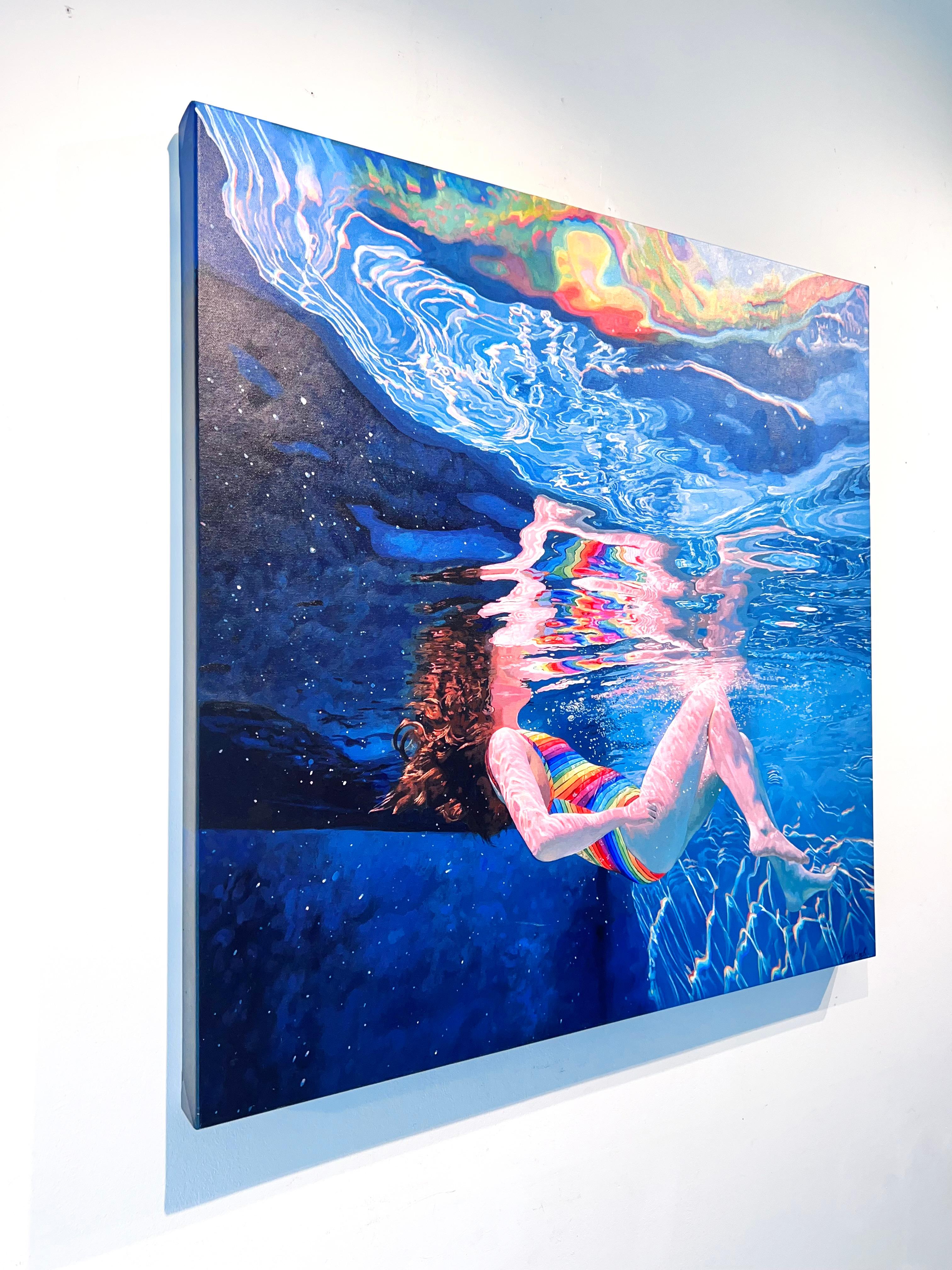 Reverie-original hyperrealistic figurative waterscape painting-contemporary art - Impressionist Painting by Abi Whitlock