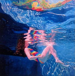 Reverie-pintura figurativa hiperrealista original de paisaje acuático-arte contemporáneo