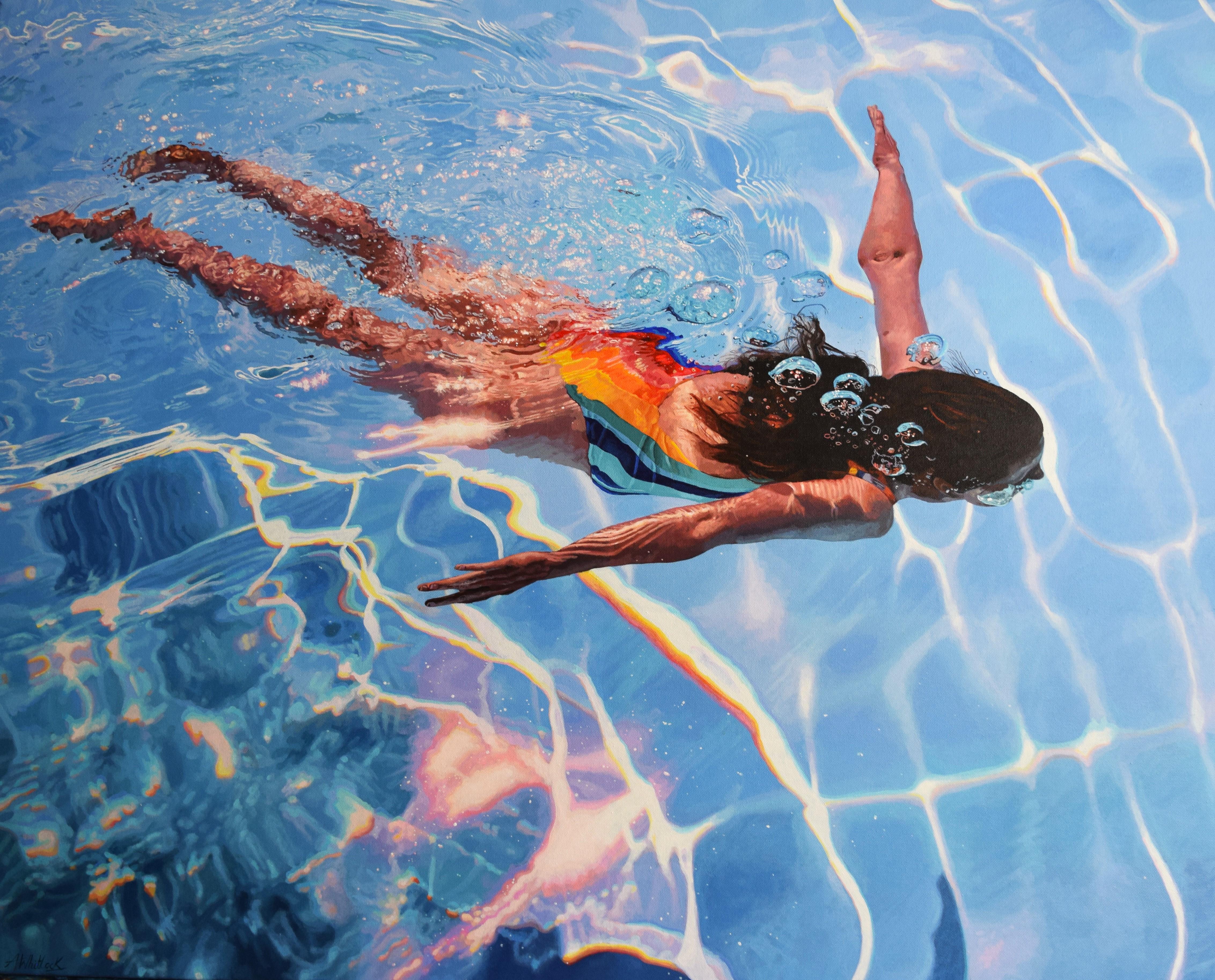 Abi Whitlock Figurative Painting - Unbound-original hyperrealistic figurative waterscape painting-contemporary art 