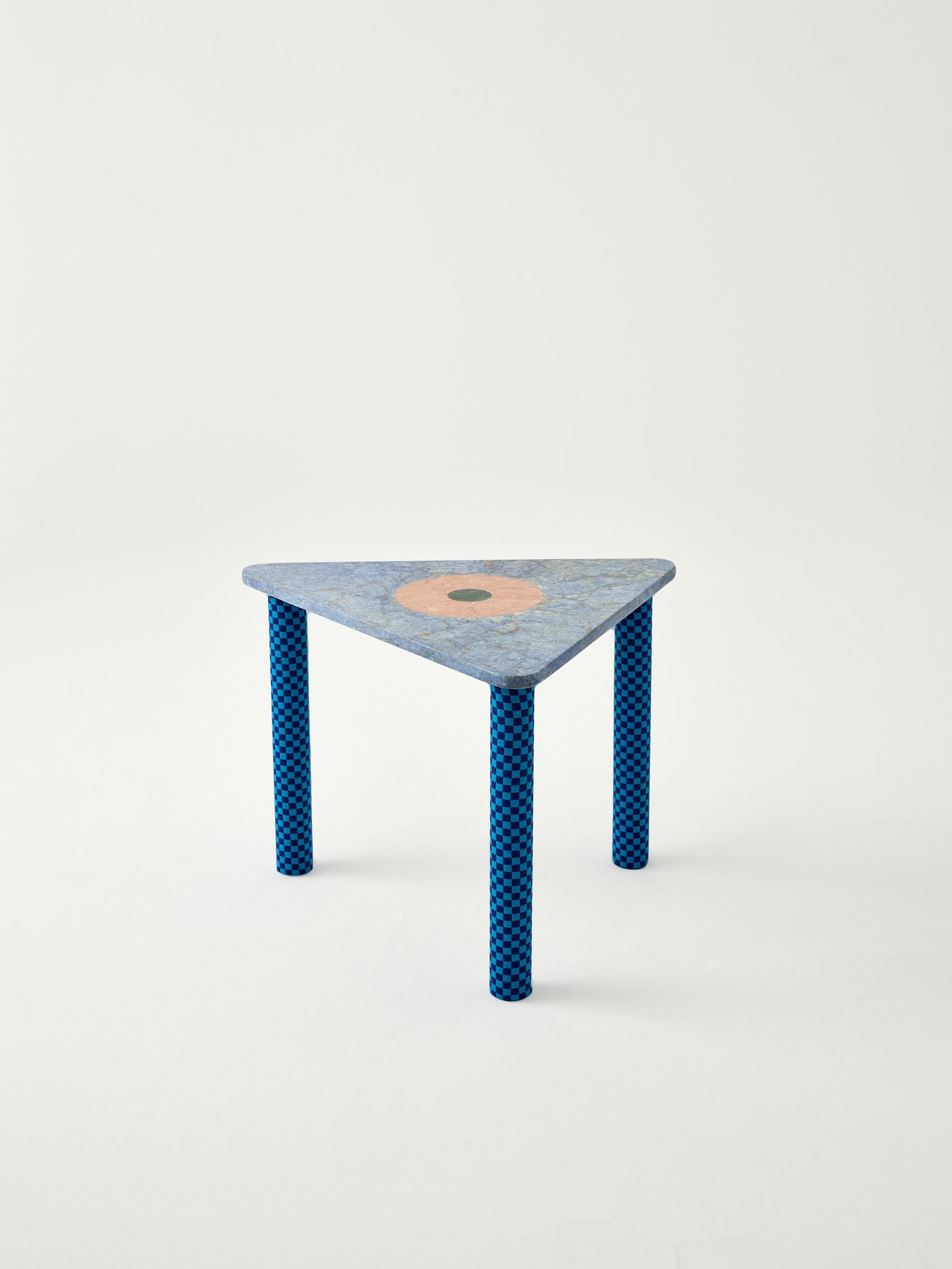 International Style Abide Marble Side Table in Blue For Sale