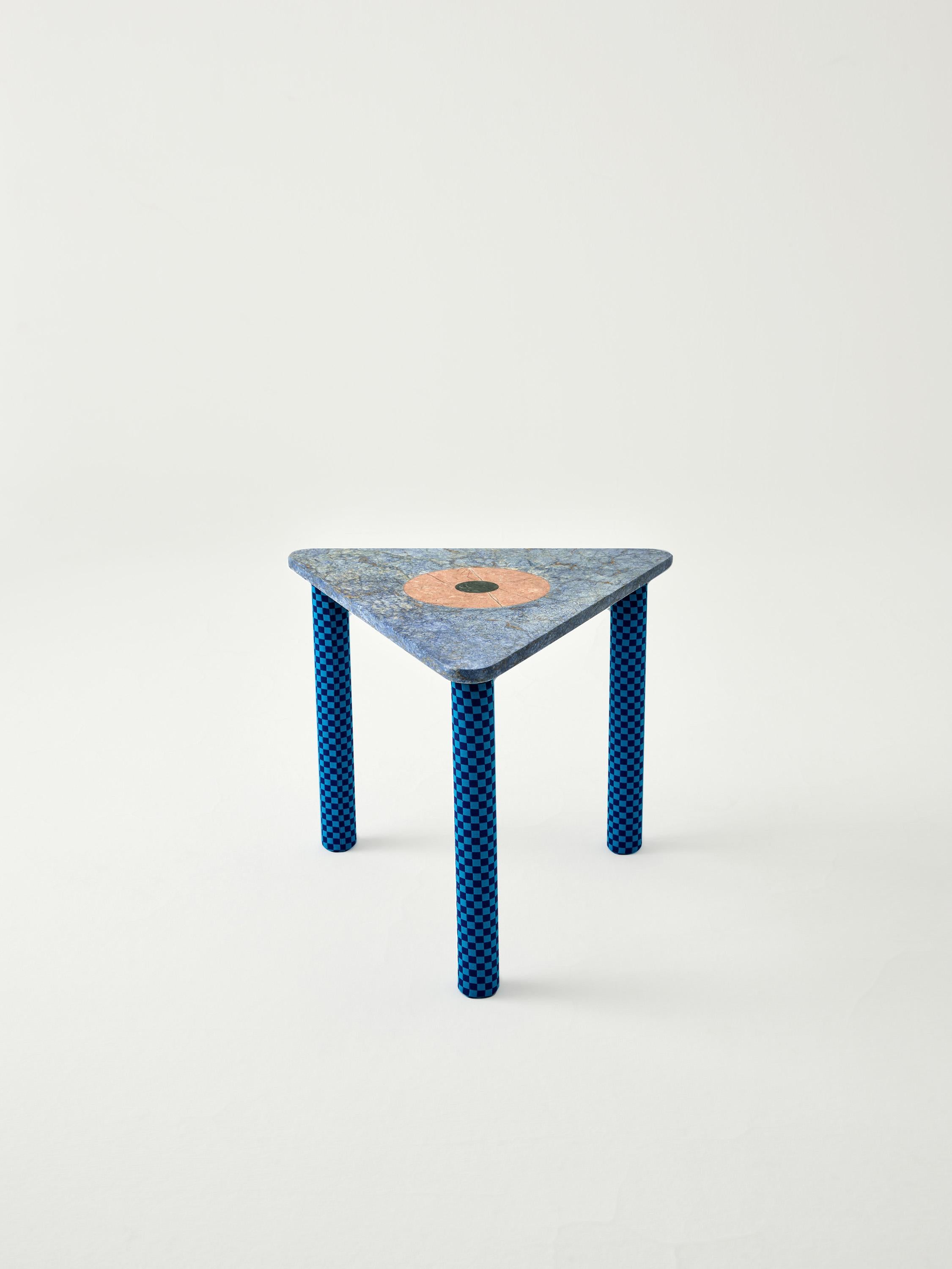 Turkish Abide Marble Side Table in Blue For Sale