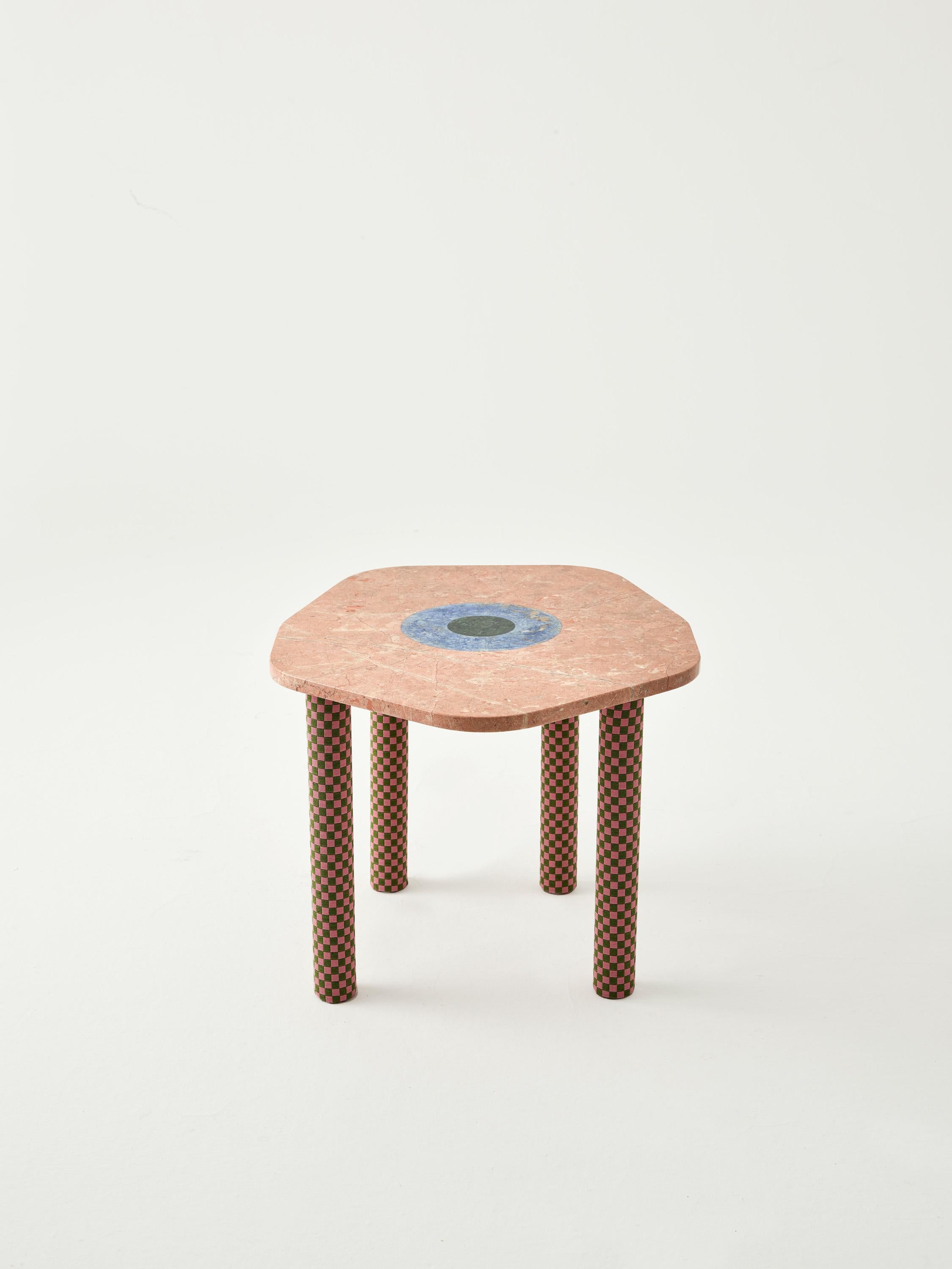 Handcrafted Abide marble side tables are the modern interpretation of the iconic evil eye symbol. The Evil Eye protection consists of an eponymous shield that protects you from the so called evil eyes and indicates spiritual protection. The colorful