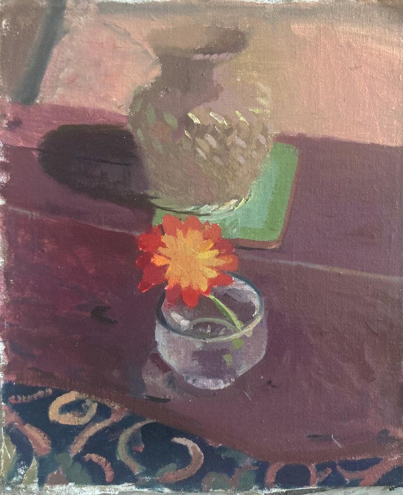 Abigail Dudley Interior Painting - Still Life on Wooden Table - Oil on Linen Contemporary Still Life, 2023
