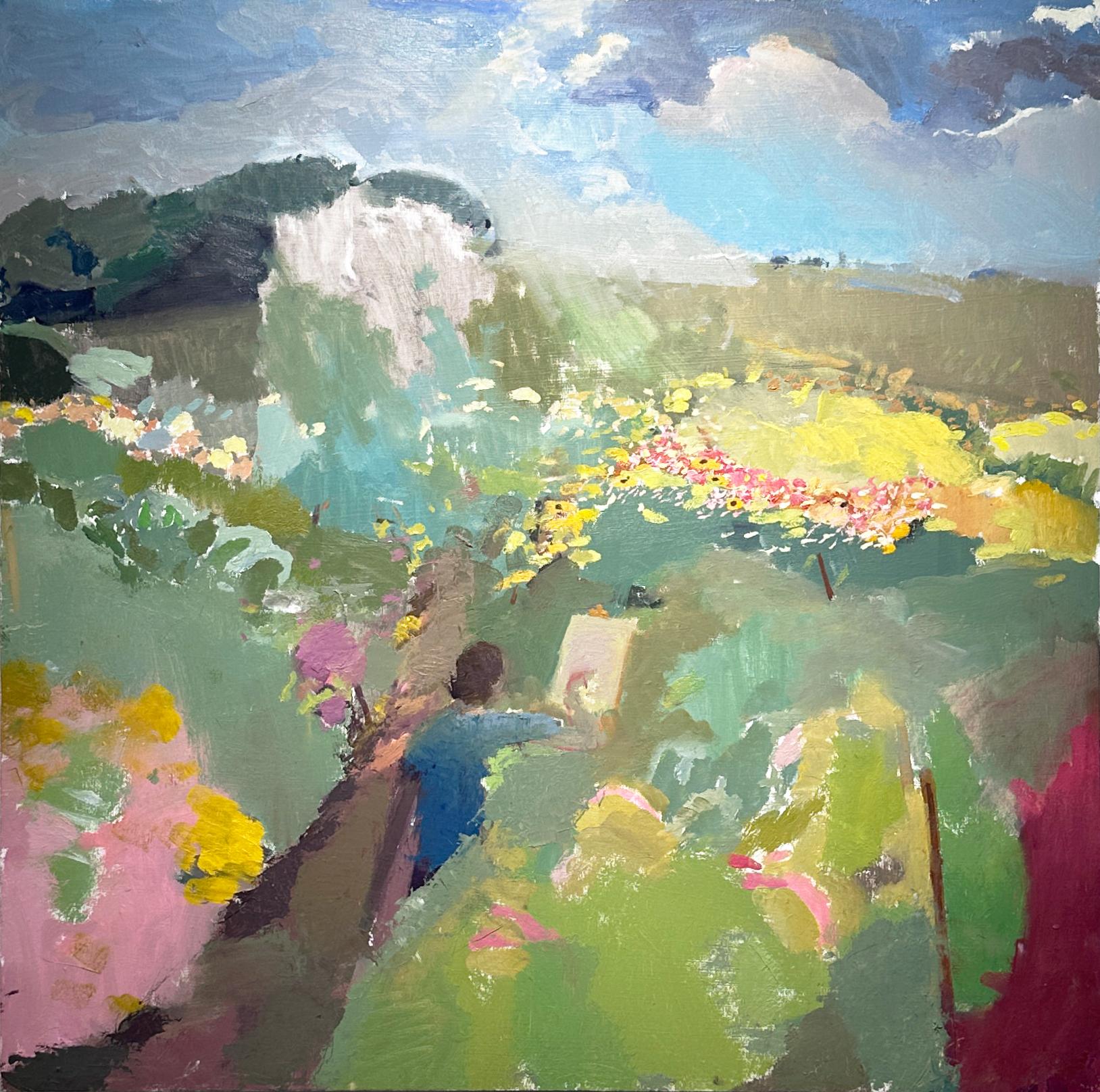 Abigail Dudley Figurative Painting - Summer Field - Oil on Panel Impressionist Landscape, 2022