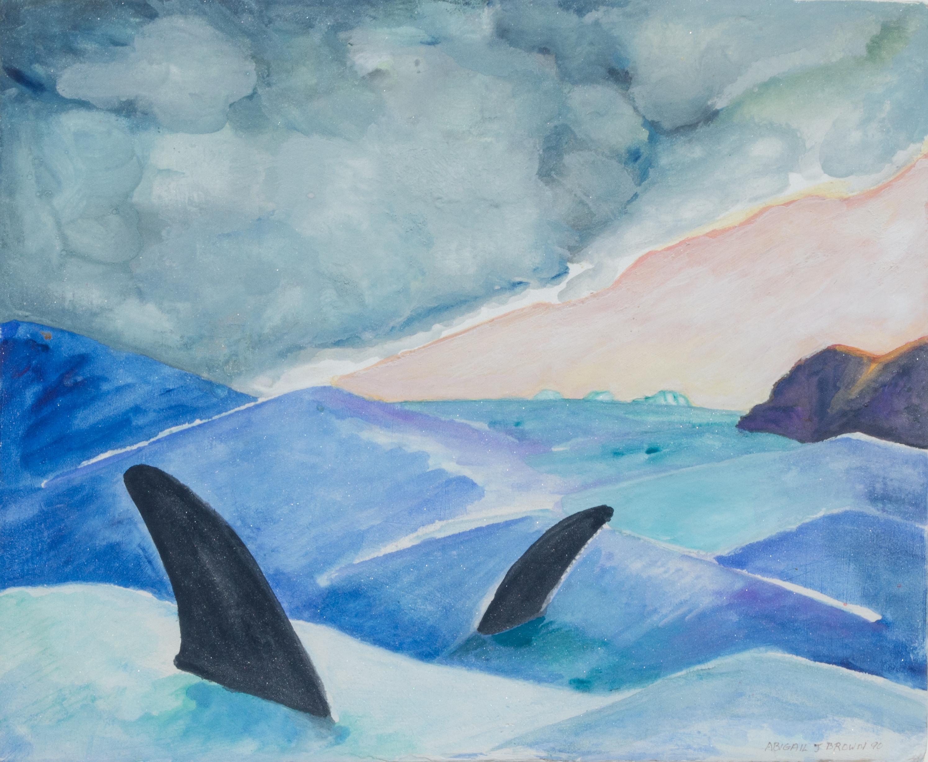 1990 Meereslandschaft, Gemälde auf Gips von Abigail J. Brown im Angebot 1