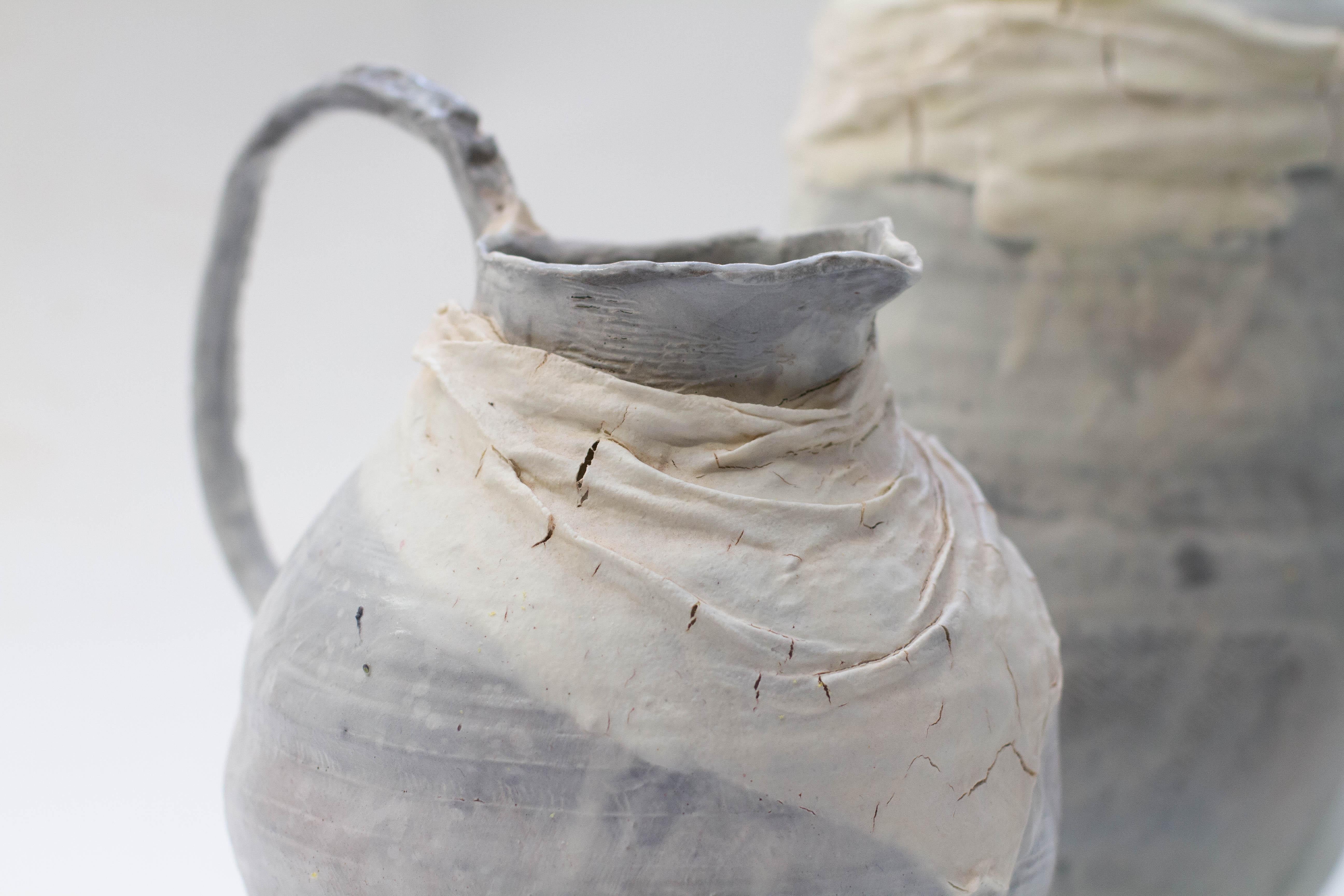 Abigail Schama Ceramics Anthracite Stoneware Vessels with Porcelain Wraps For Sale 5