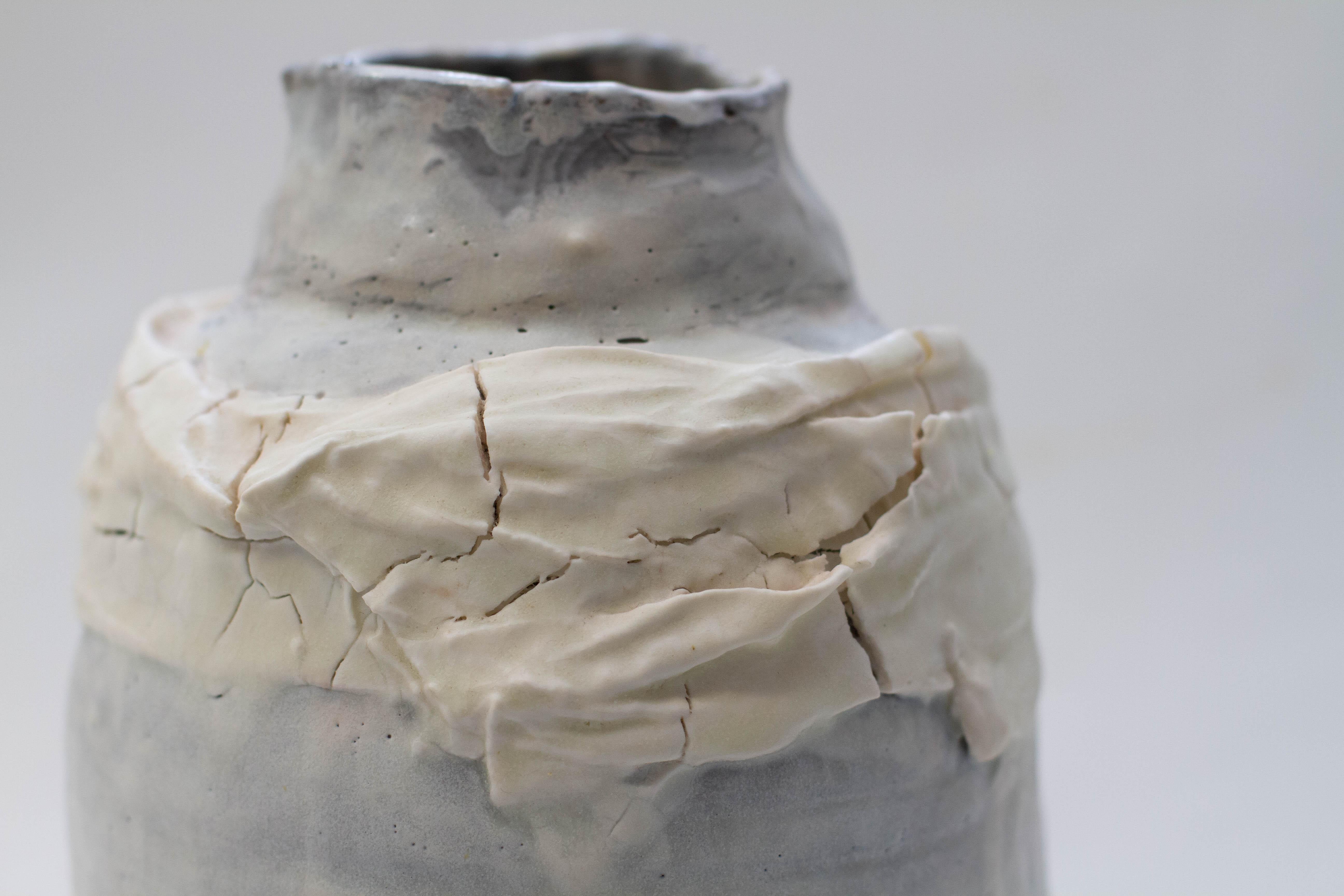 Abigail Schama Ceramics Anthracite Stoneware Vessels with Porcelain Wraps For Sale 7