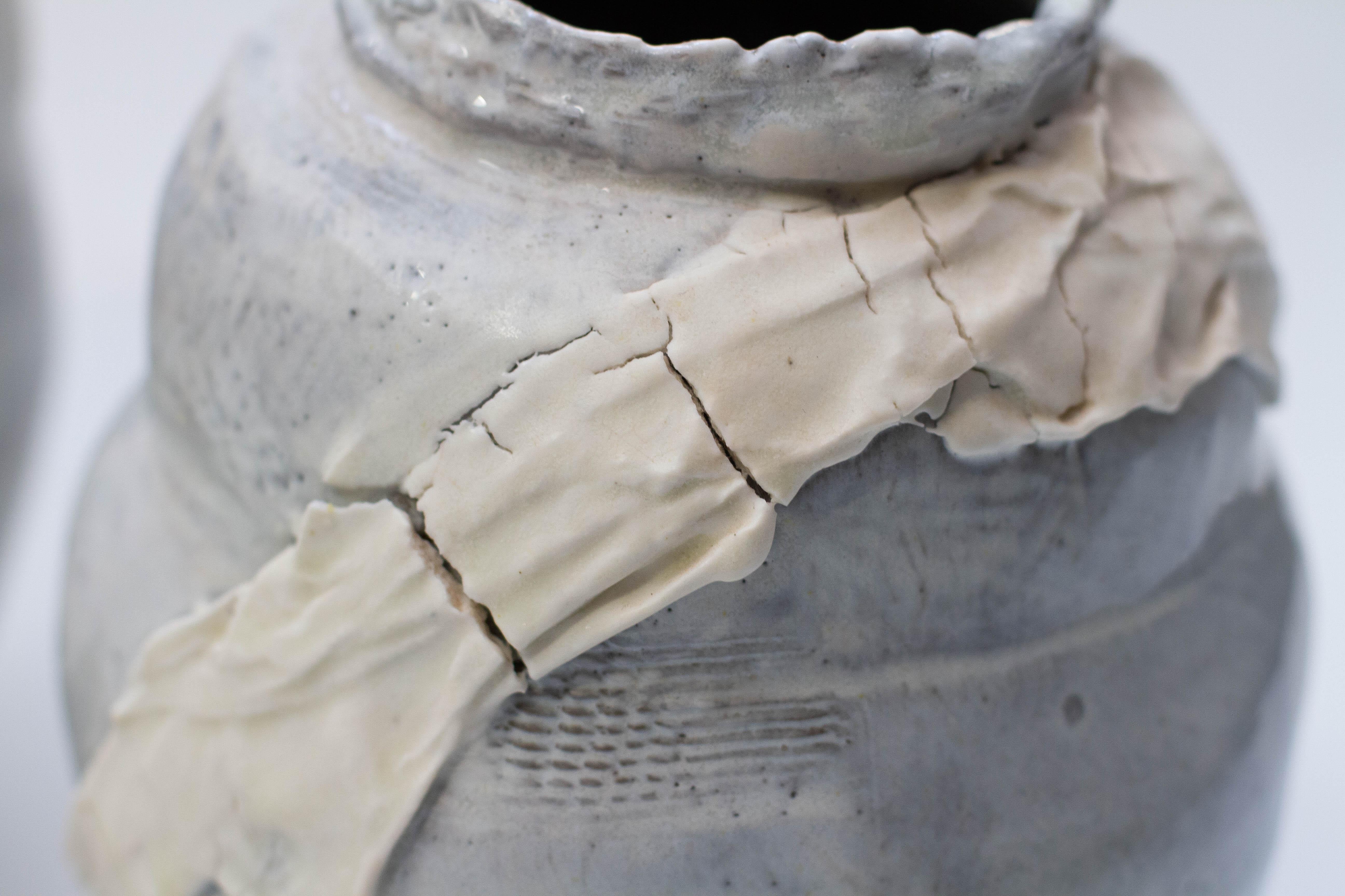 Abigail Schama Ceramics Anthracite Stoneware Vessels with Porcelain Wraps For Sale 8