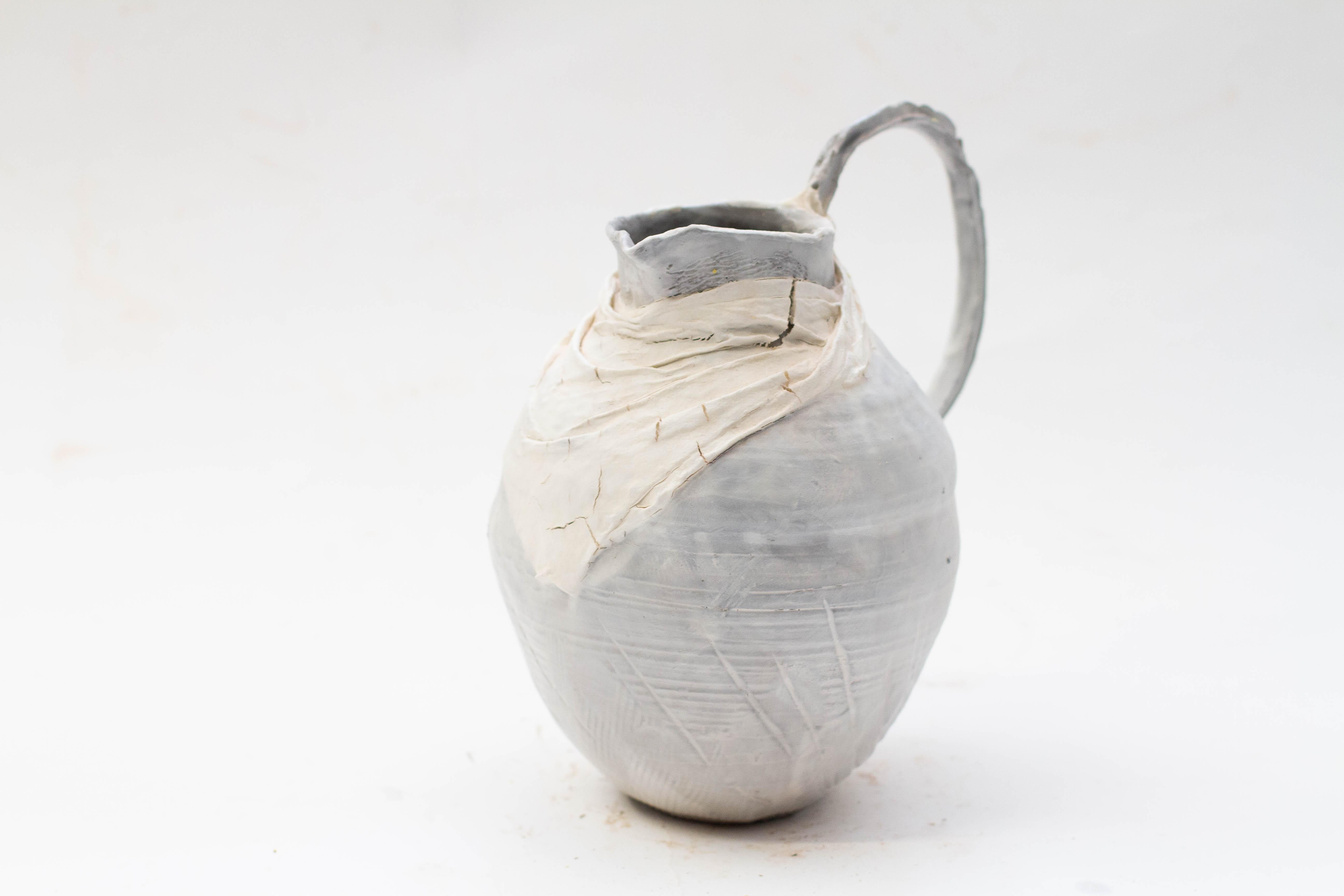Abigail Schama Ceramics Anthracite Stoneware Vessels with Porcelain Wraps For Sale 2