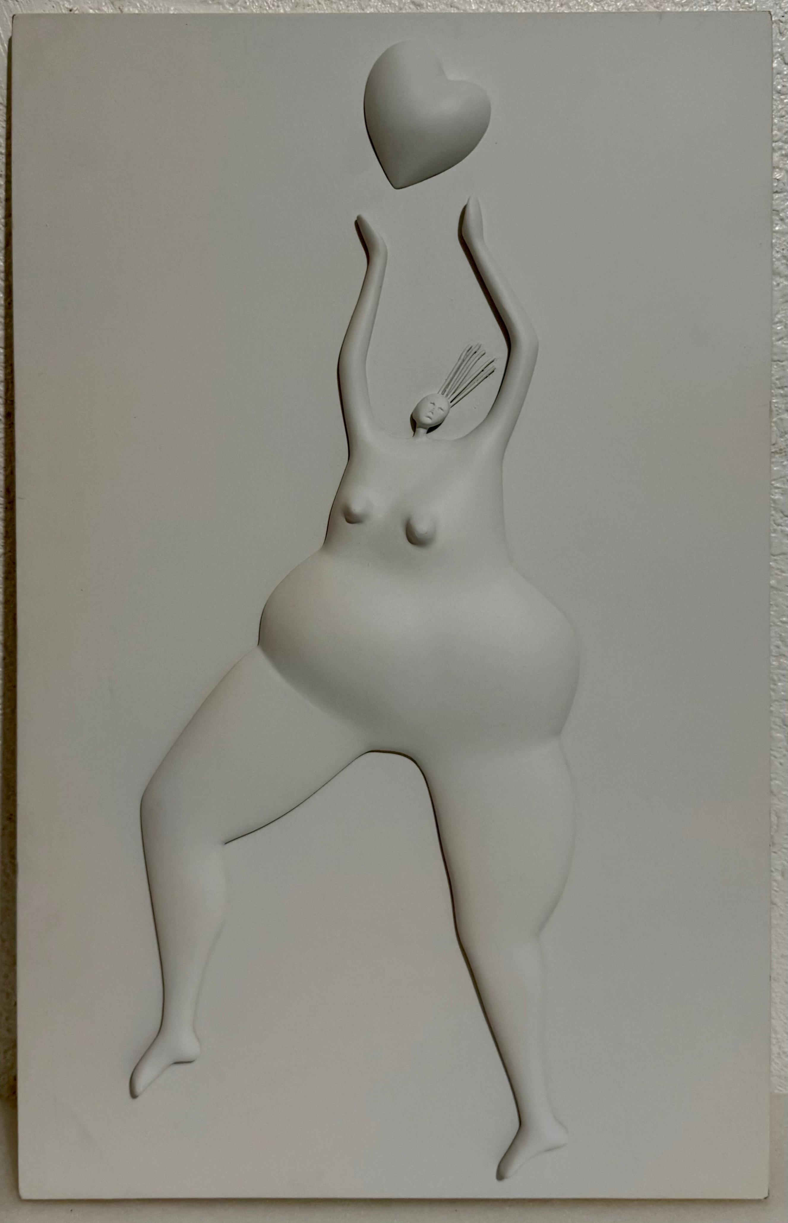 Latin American Master Abigail Varela Sculpture Relief Plaque Woman with Heart