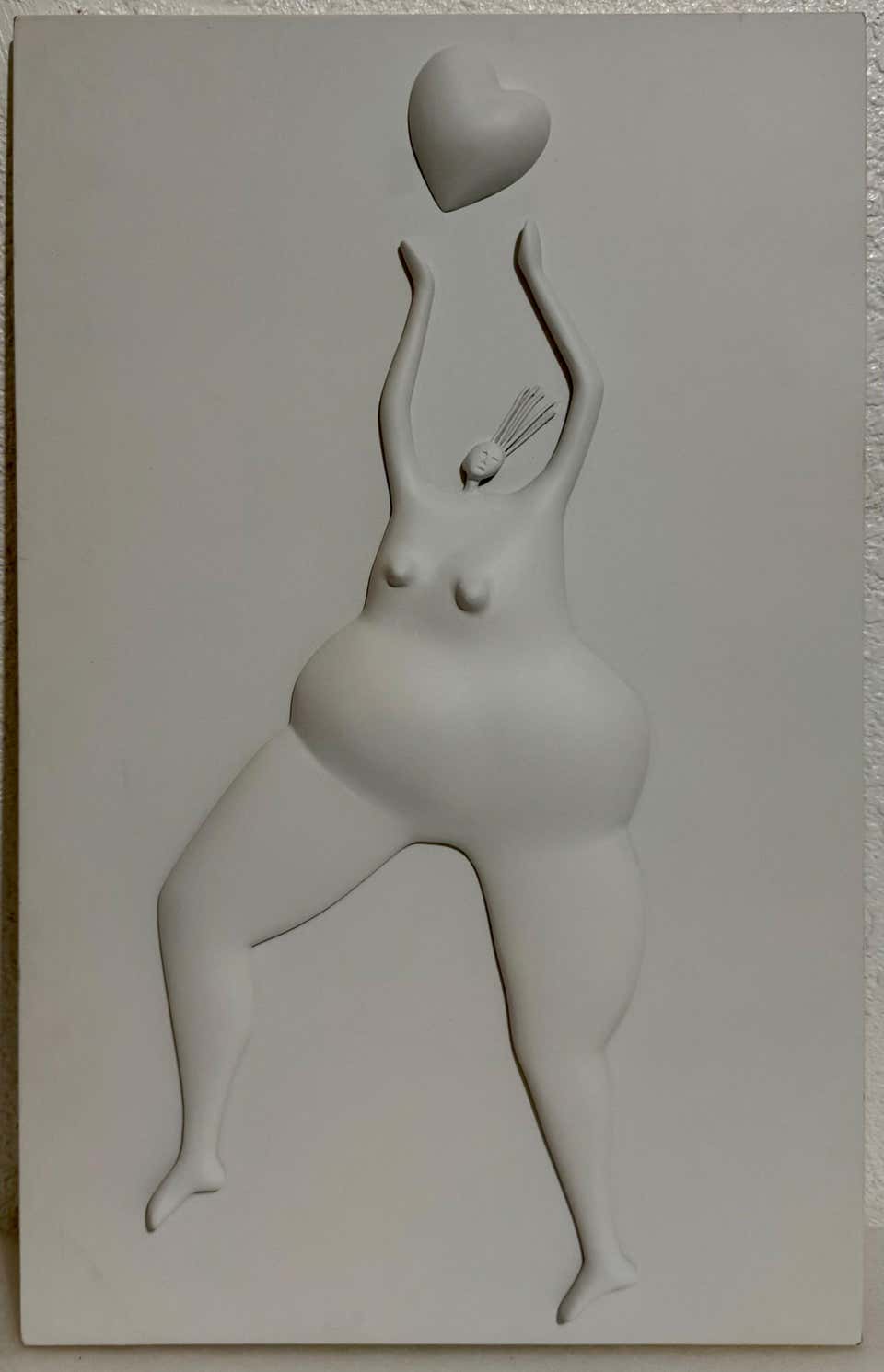 Latin American Master Abigail Varela Sculpture Relief Plaque Woman with Heart