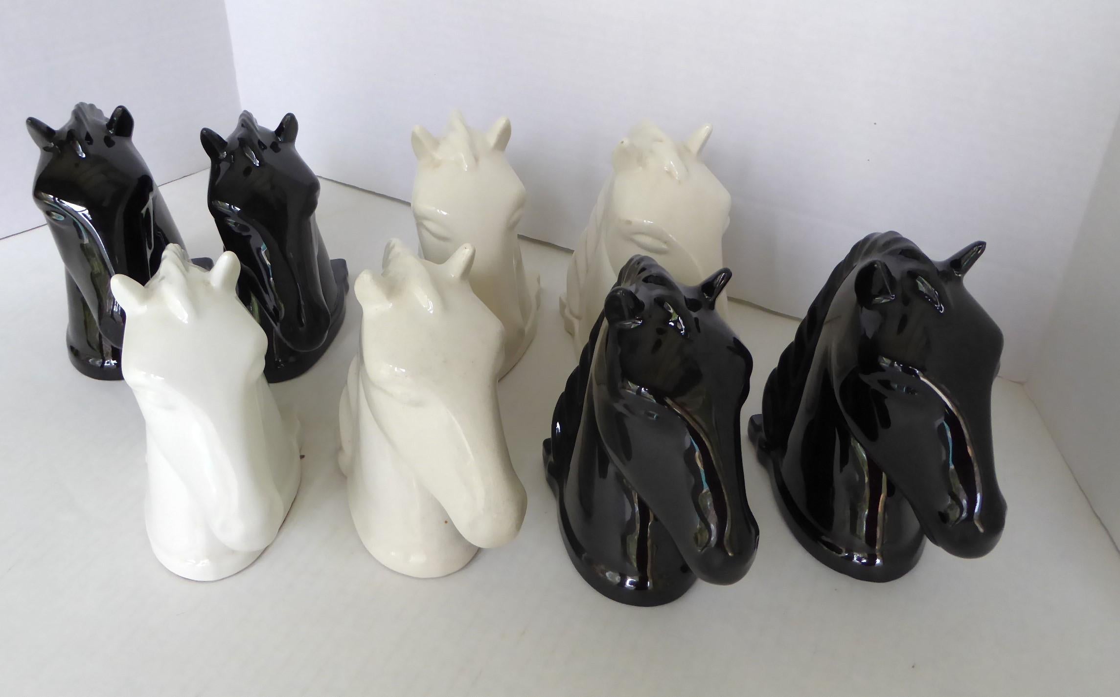 Abingdon Pottery 1940s Mid Century Modern Pair Black Horse Head Bookends For Sale 1