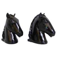 Abingdon Pottery 1940s Mid Century Modern Pair Black Horse Head Bookends
