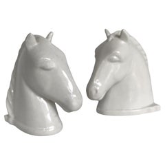 Abingdon Pottery Pair White Ceramic Mid Century Modern Horse Head Bookends 1940s