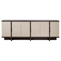 Credenza Abington, armario rectangular de madera, lacado y metal