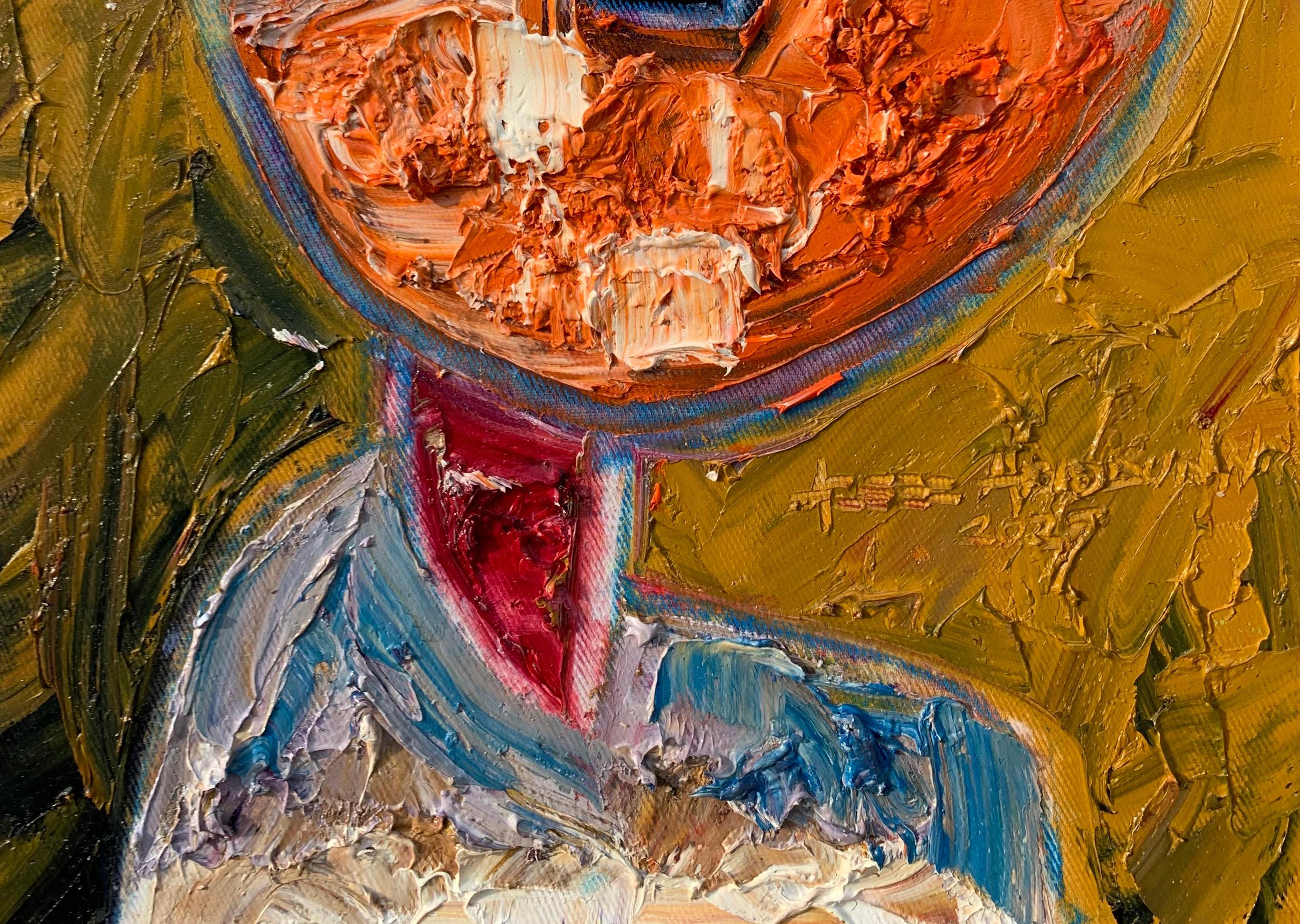 12:15 - 21st Century, Contemporary, Impasto, Abstract, Africa, Divine Timing - Brown Figurative Painting by Abiodun Nafiu Azeez