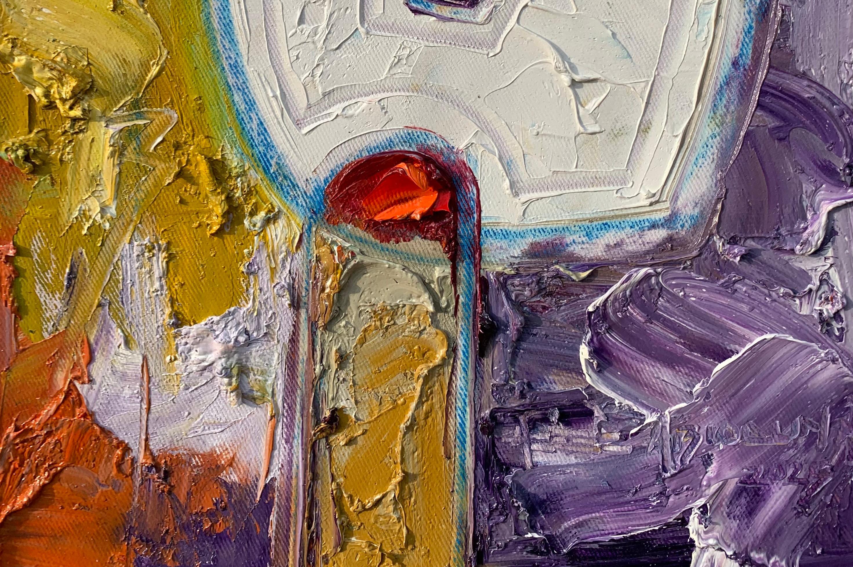 3:00 - 21st Century, Contemporary, Impasto, Abstract, Africa, Divine Timing - Brown Figurative Painting by Abiodun Nafiu Azeez