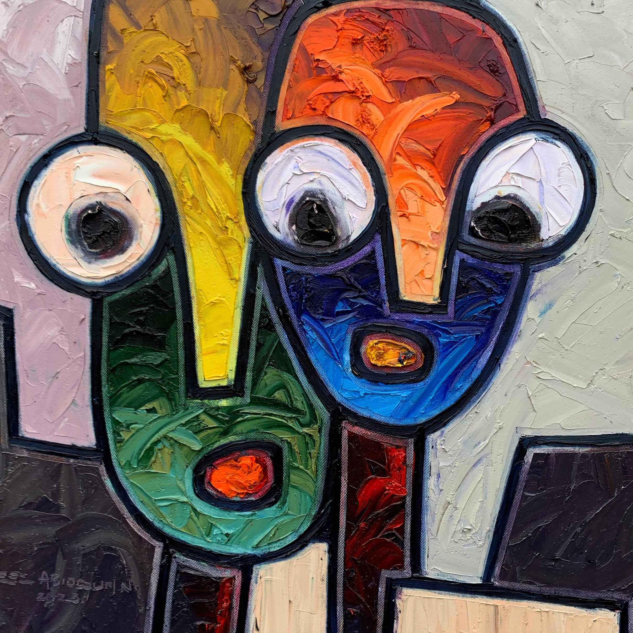 Fraternité - Marron Abstract Painting par Abiodun Nafiu Azeez