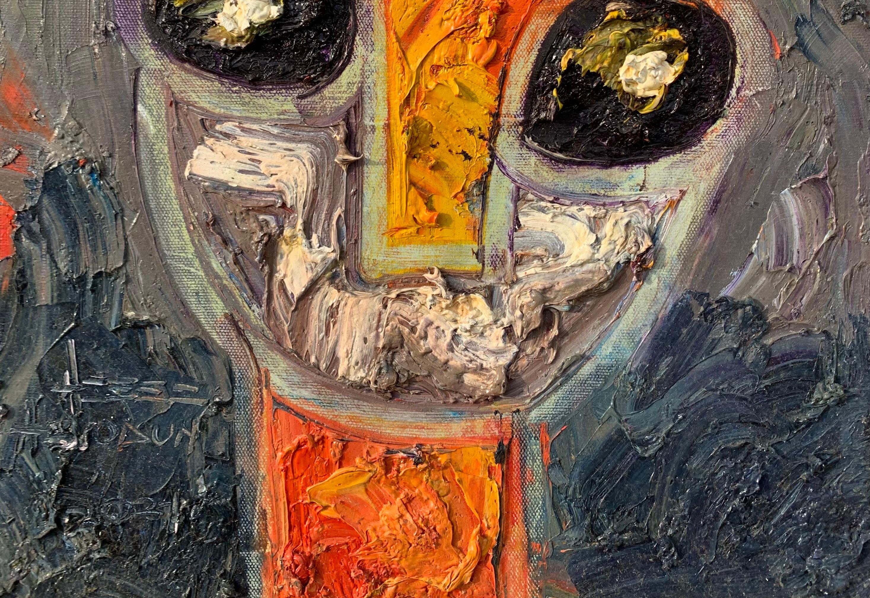 Face 2 -21st Century, Contemporary, Impasto, Abstract Figurative, Africa, People - Brown Figurative Painting by Abiodun Nafiu Azeez