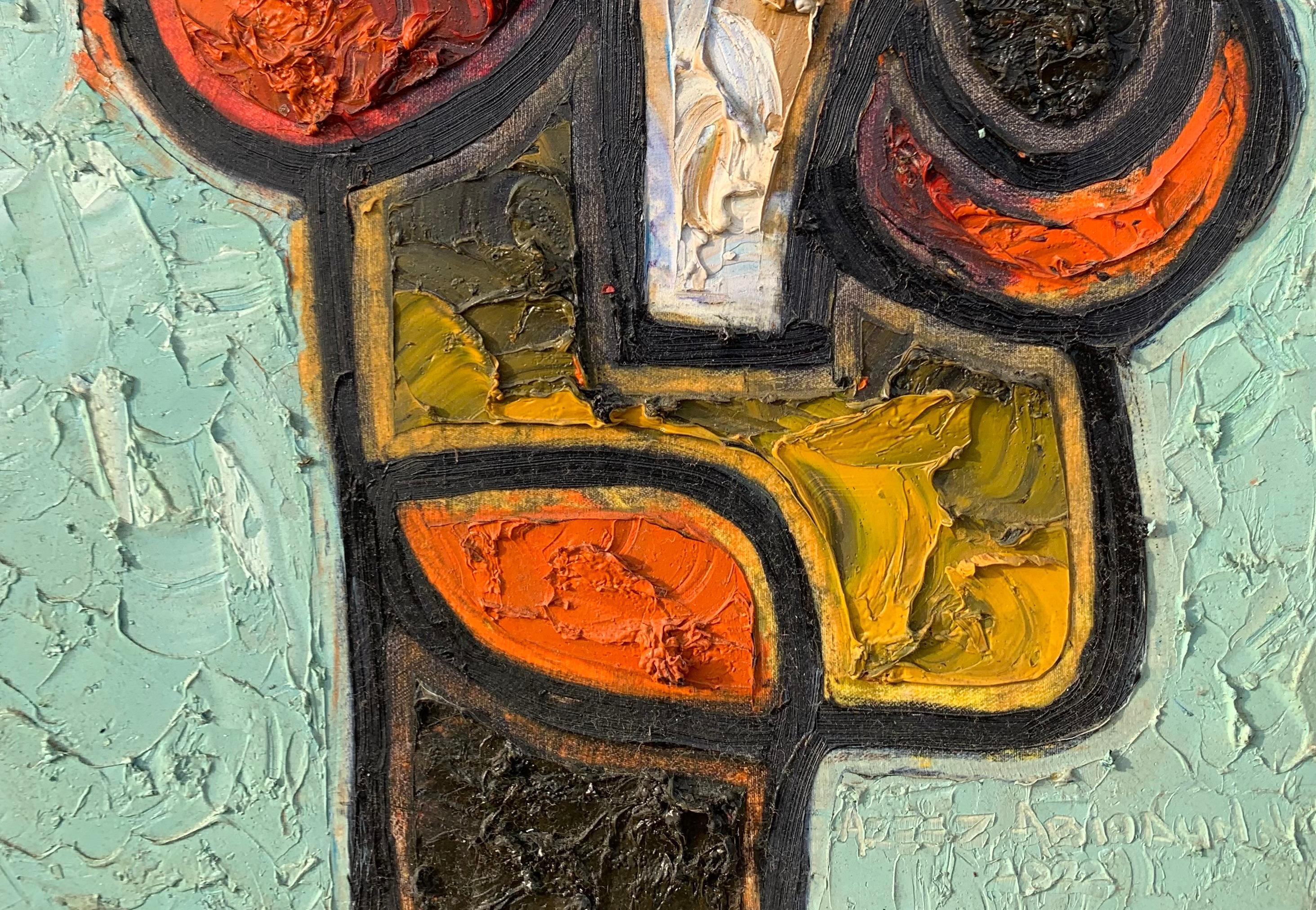 Face 3 -21st Century, Contemporary, Impasto, Abstract Figurative, Africa, People - Brown Abstract Painting by Abiodun Nafiu Azeez