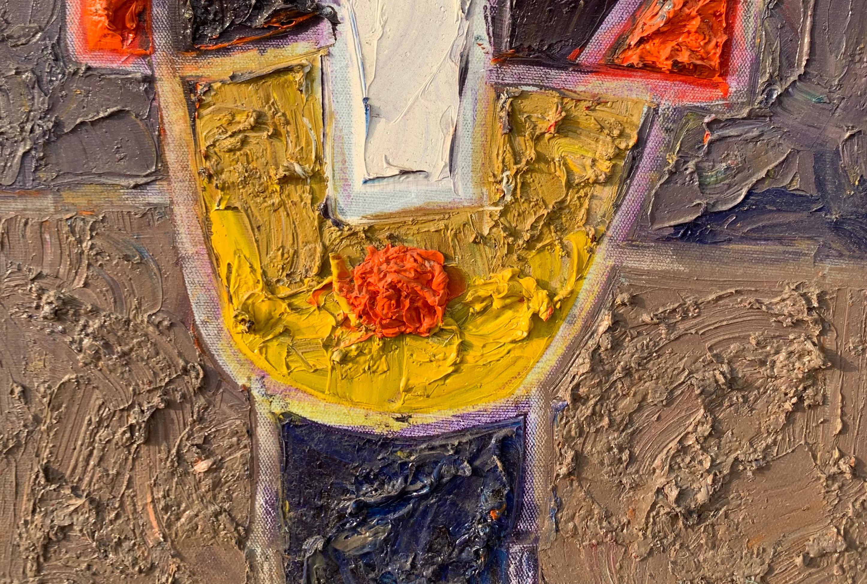 Face 4 -21st Century, Contemporary, Impasto, Abstract Figurative, Africa, People - Brown Figurative Painting by Abiodun Nafiu Azeez