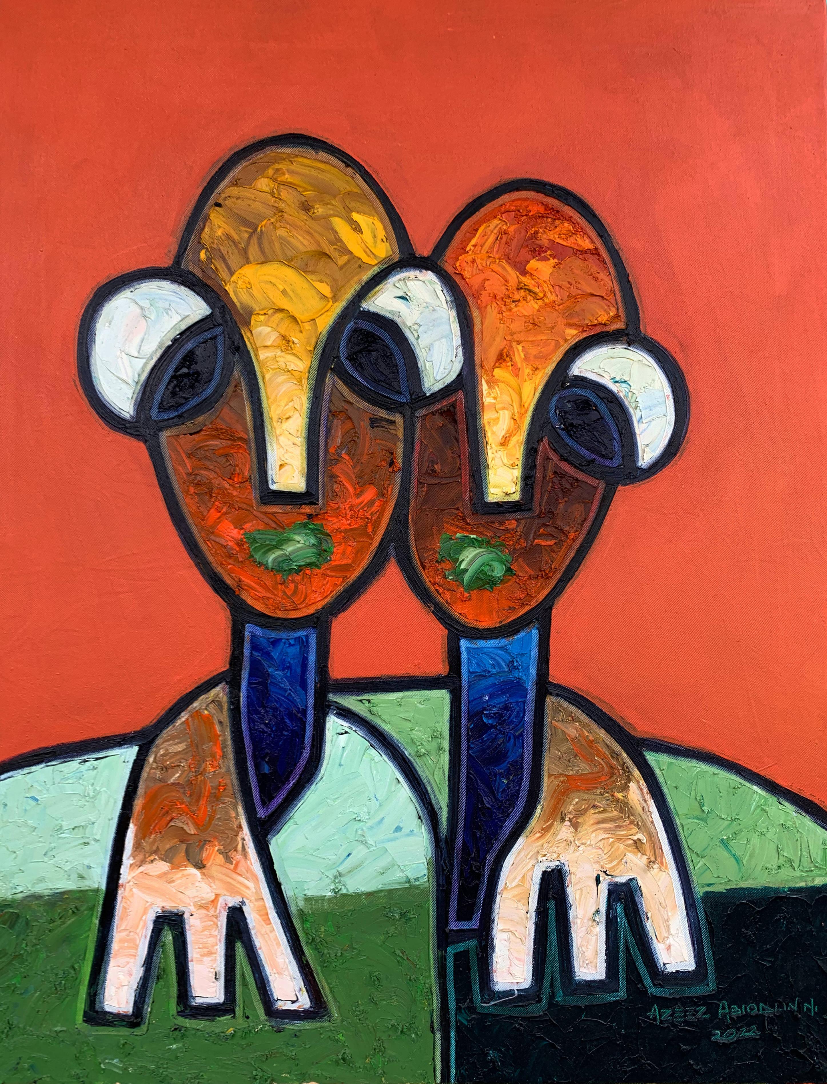 Abiodun Nafiu Azeez Figurative Painting - Friendship 