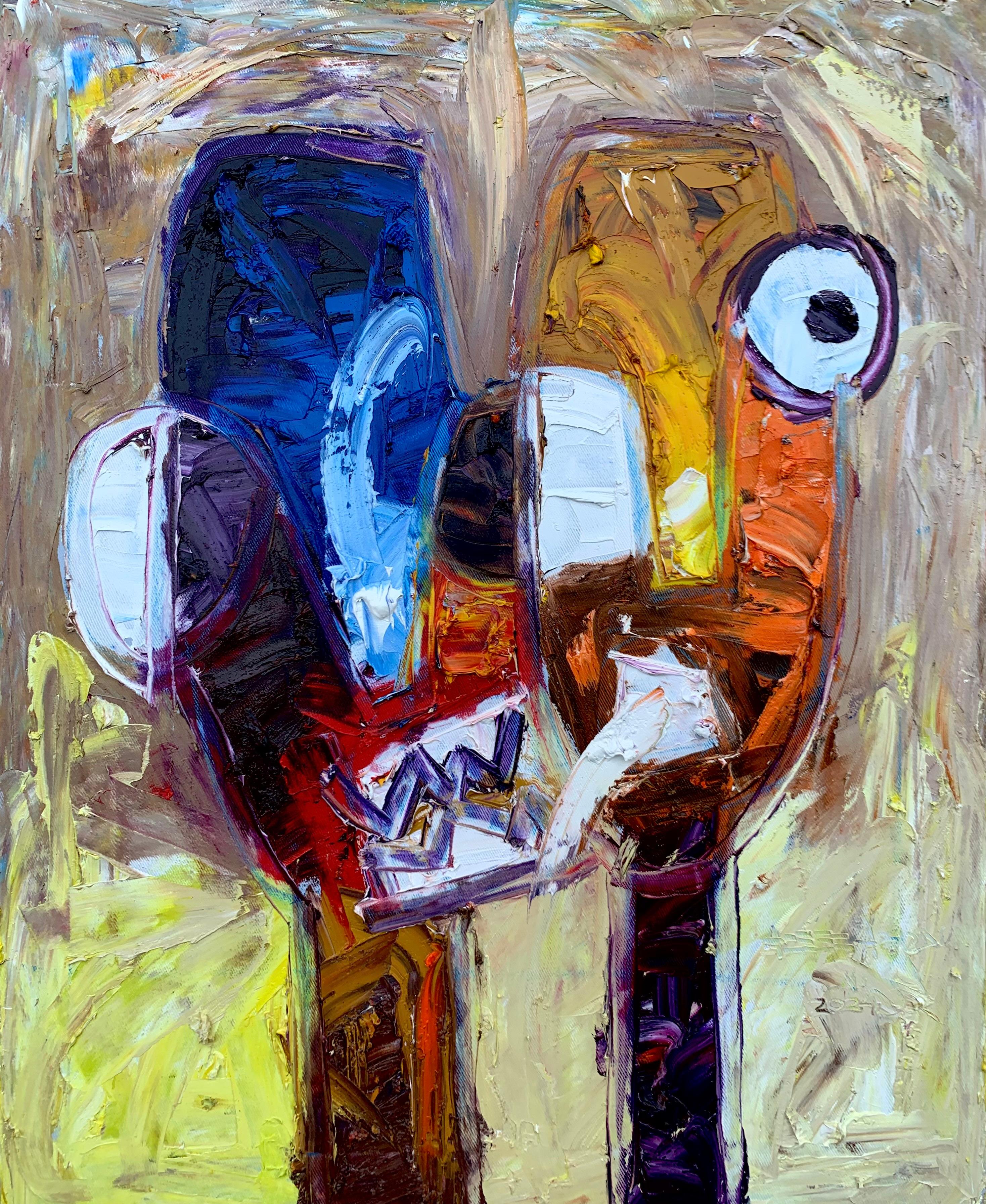 Abstract Painting di Abiodun Nafiu Azeez - Momenti felici -21° secolo, Contemporaneo, Impasto figurativo, Persone, Donna