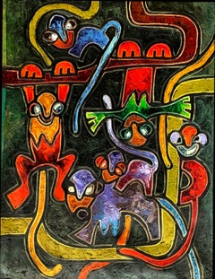 Monos  in the Groove 1 - Siglo XXI, Contemporáneo, Impasto, Animales, África