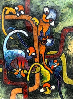 Monos  in the Groove 2 - Siglo XXI, Contemporáneo, Impasto, Animales, África