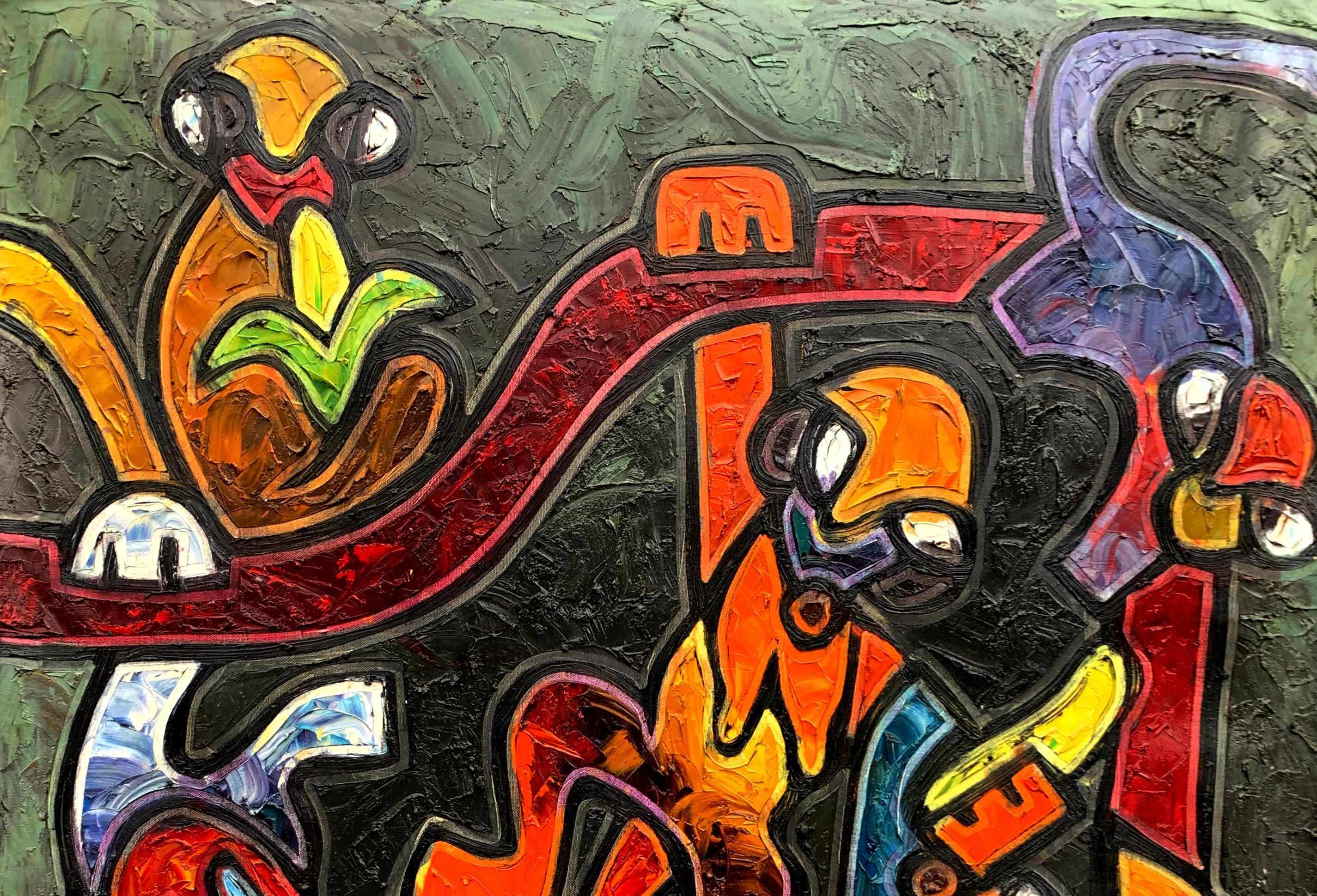 Monkeys  in the Groove 3 - 21st Century, Contemporary, Impasto, Animals, Africa - Painting by Abiodun Nafiu Azeez