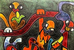 Monkeys in the Groove 3 - 21st Century, Contemporary, Impasto, Animals, Africa