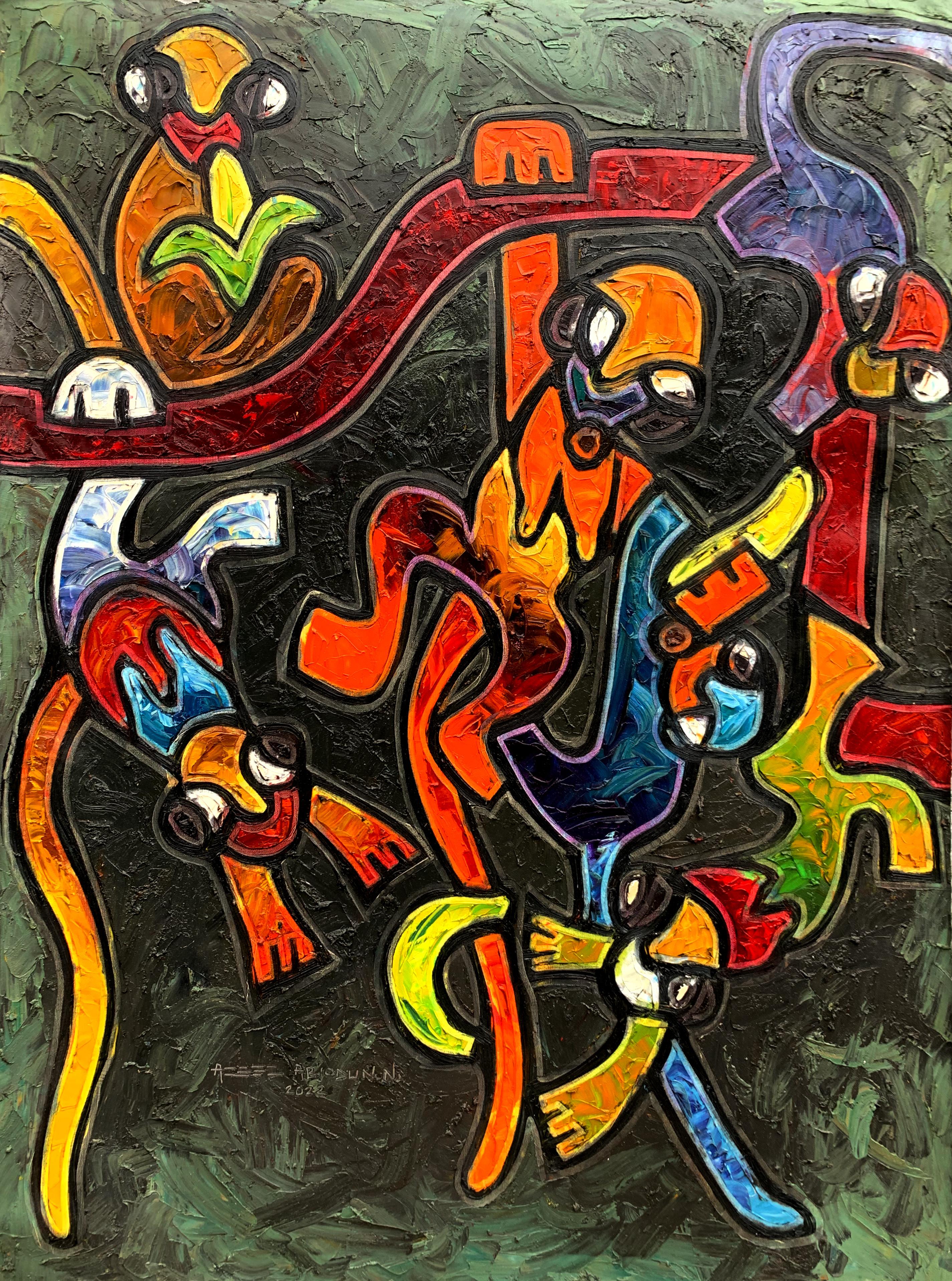 Scimmie  in the Groove 3 - 21° secolo, Contemporaneo, Impasto, Animali, Africa