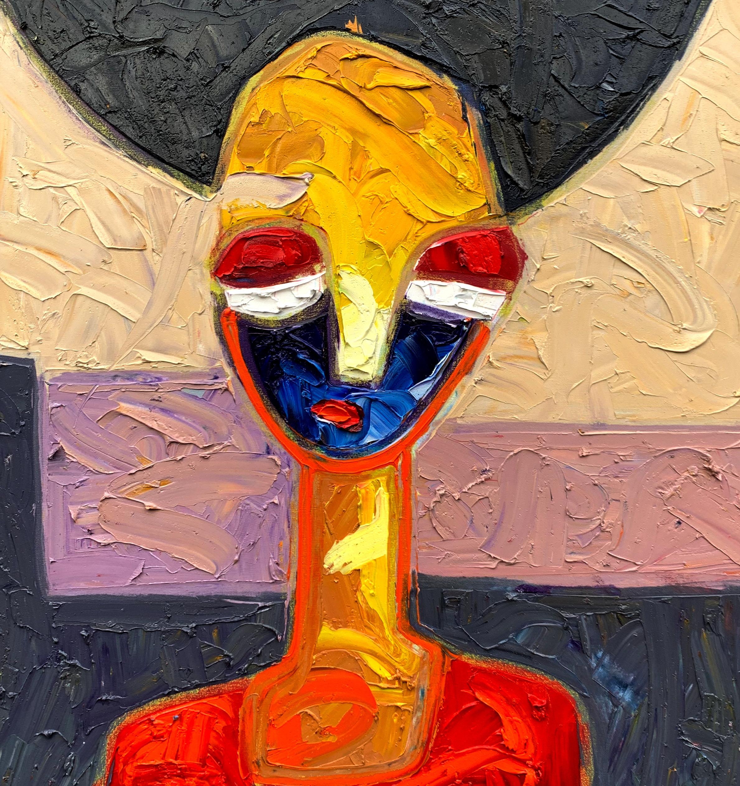 Rosso -21° secolo, Contemporaneo, Impasto figurativo, Impressionista, Donna d'Africa in vendita 1