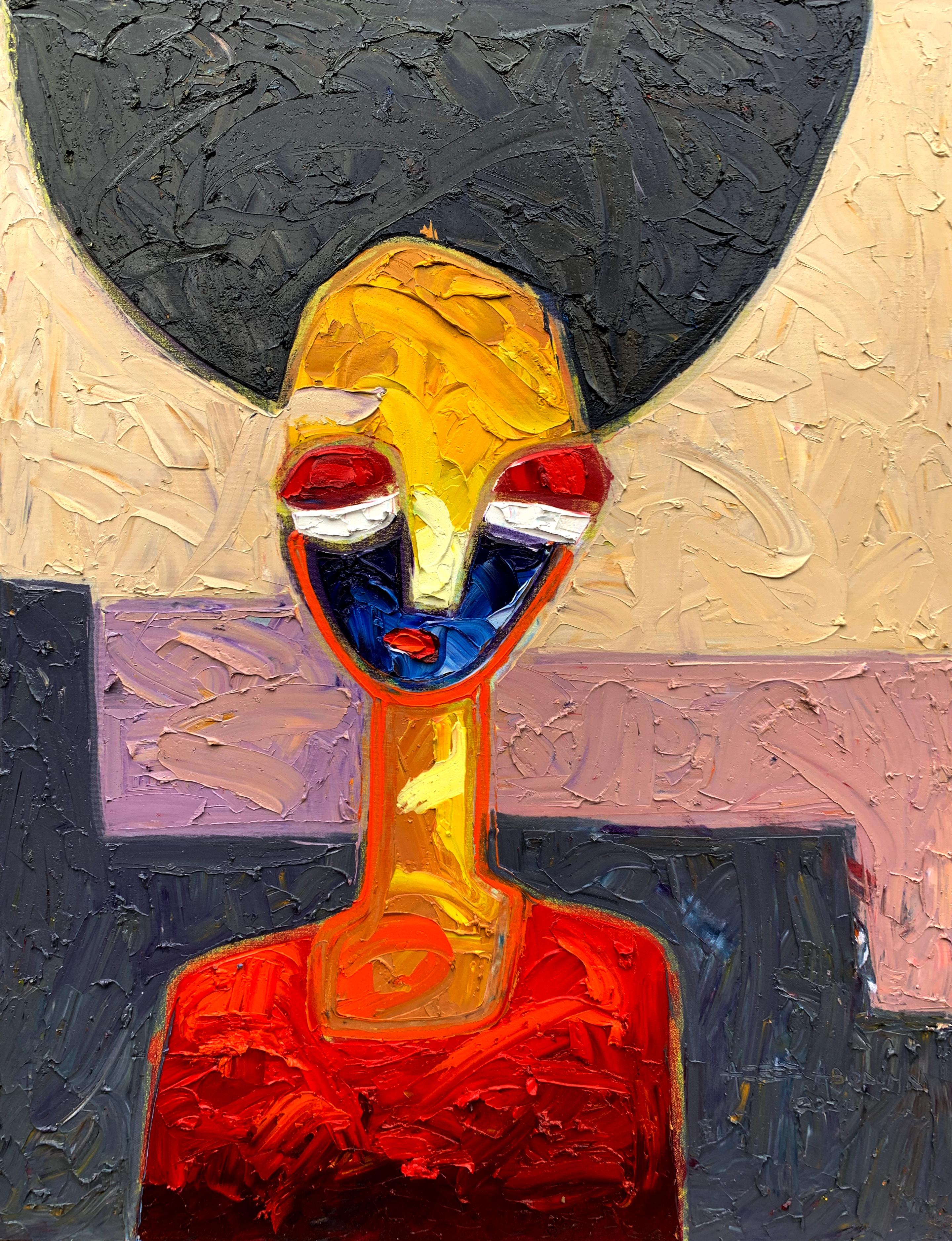 Abstract Painting di Abiodun Nafiu Azeez - Rosso -21° secolo, Contemporaneo, Impasto figurativo, Impressionista, Donna d'Africa