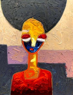 Red -21st Century, Contemporary, Figurative Impasto, Impressionist, Africa Woman