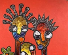 Sisters in the Garden: Contemporary Oil on Canvas, Unframed