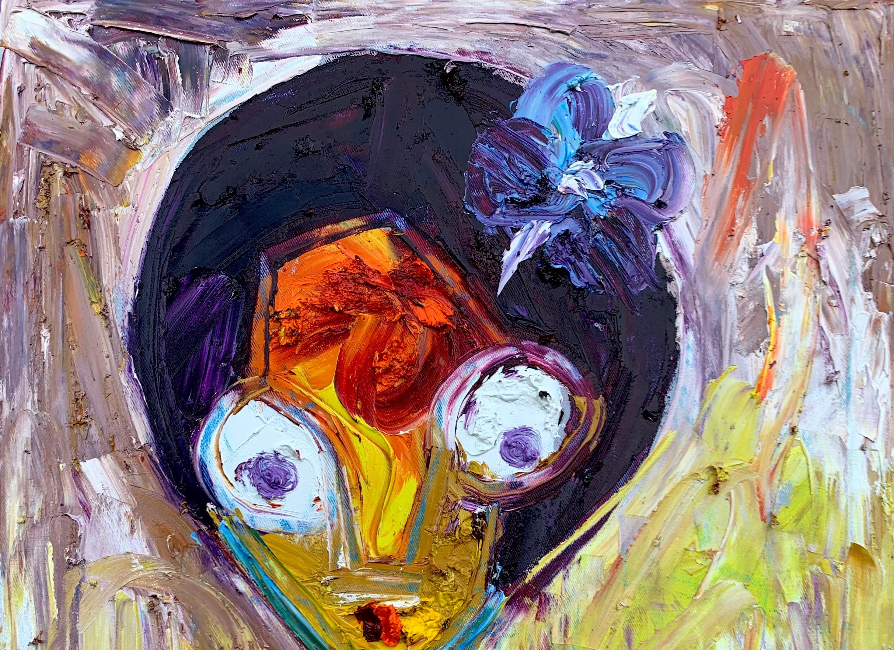 Sussurri di farfalla - 21° Secolo, Contemporaneo, Impasto figurativo, Donna - Painting di Abiodun Nafiu Azeez