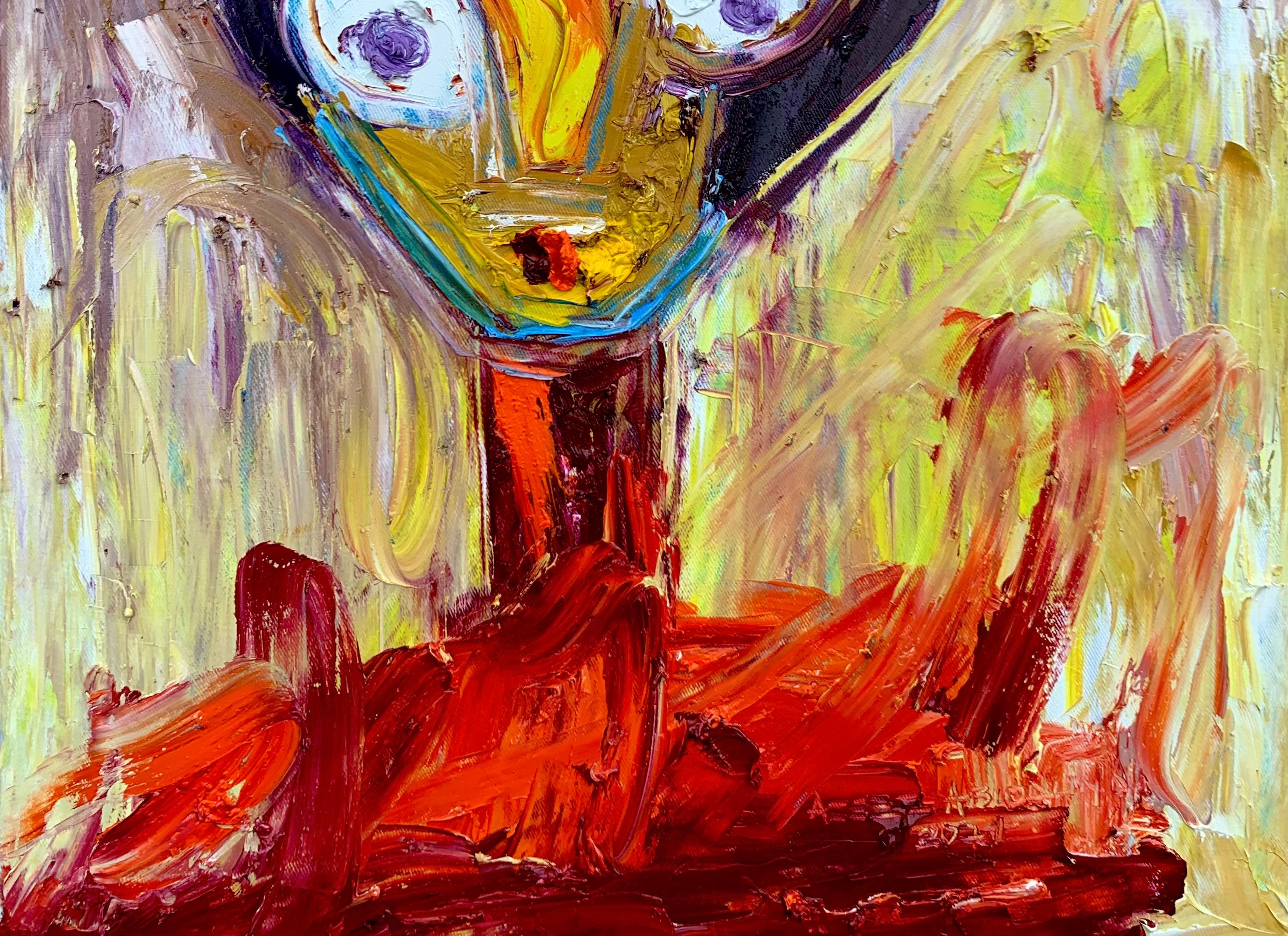 Sussurri di farfalla - 21° Secolo, Contemporaneo, Impasto figurativo, Donna - Abstract Painting Marrone di Abiodun Nafiu Azeez