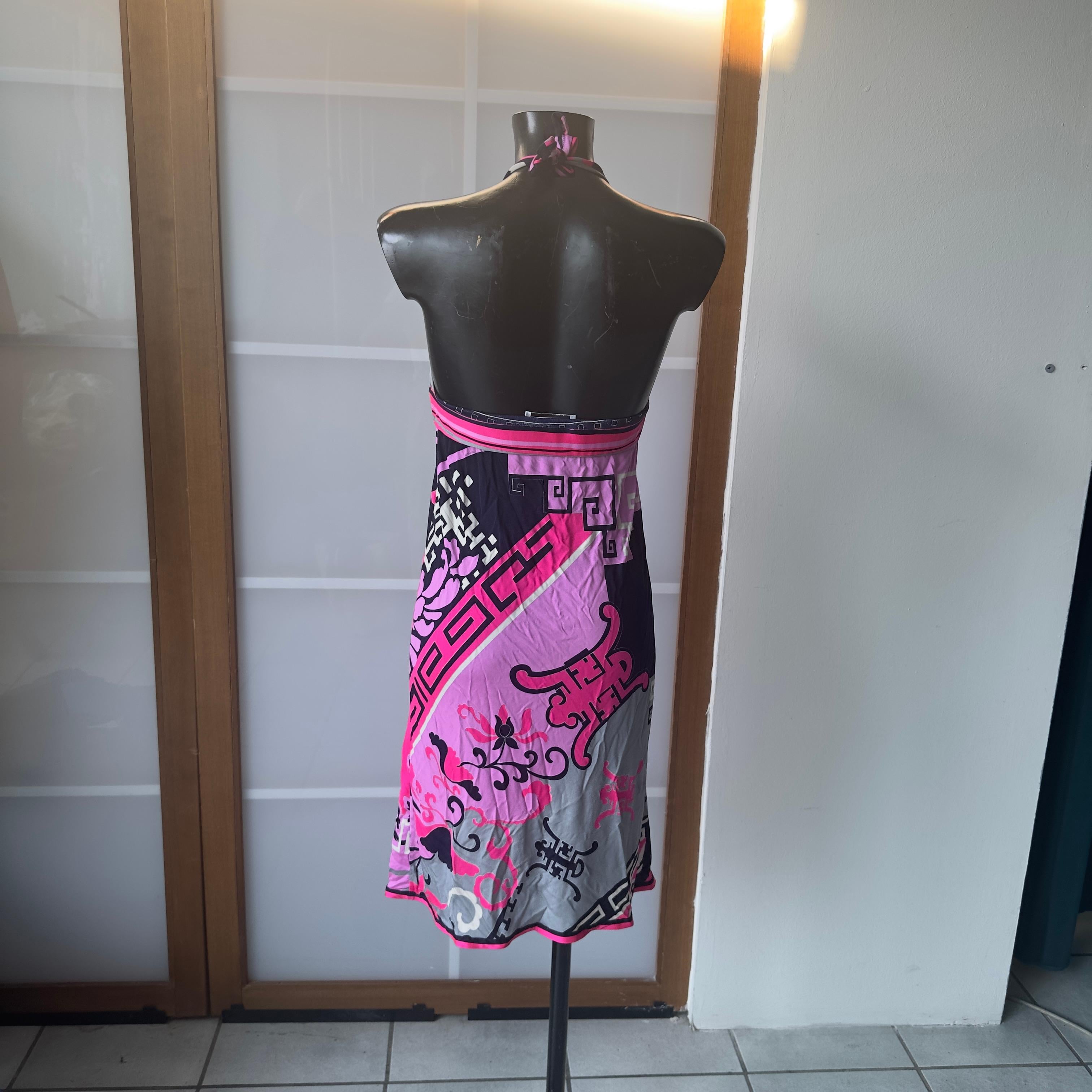 Black Fuchsia print Leonard Paris silk dress - Early 2000s For Sale