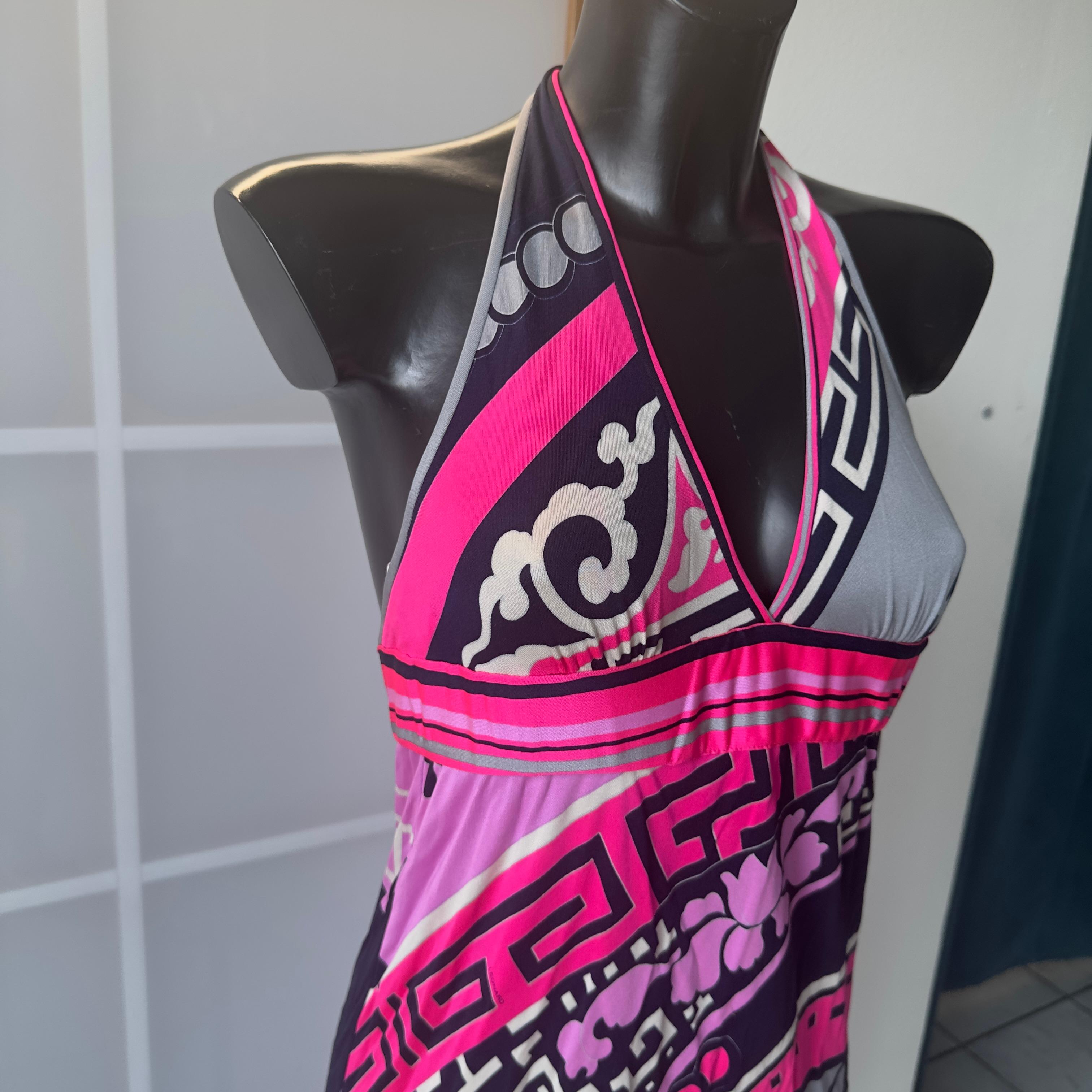 Fuchsia print Leonard Paris silk dress - Early 2000s For Sale 2
