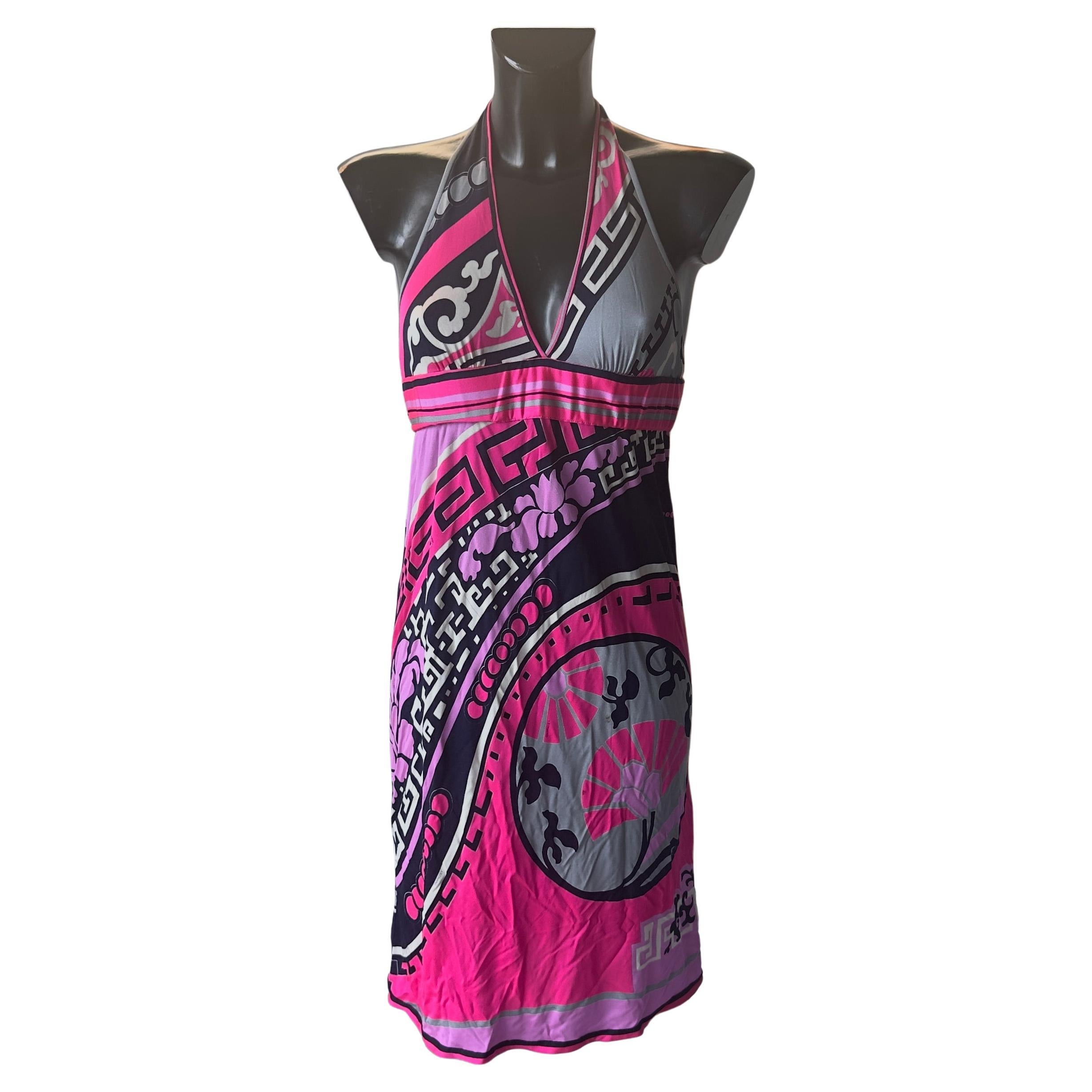 Fuchsia print Leonard Paris silk dress - Early 2000s For Sale