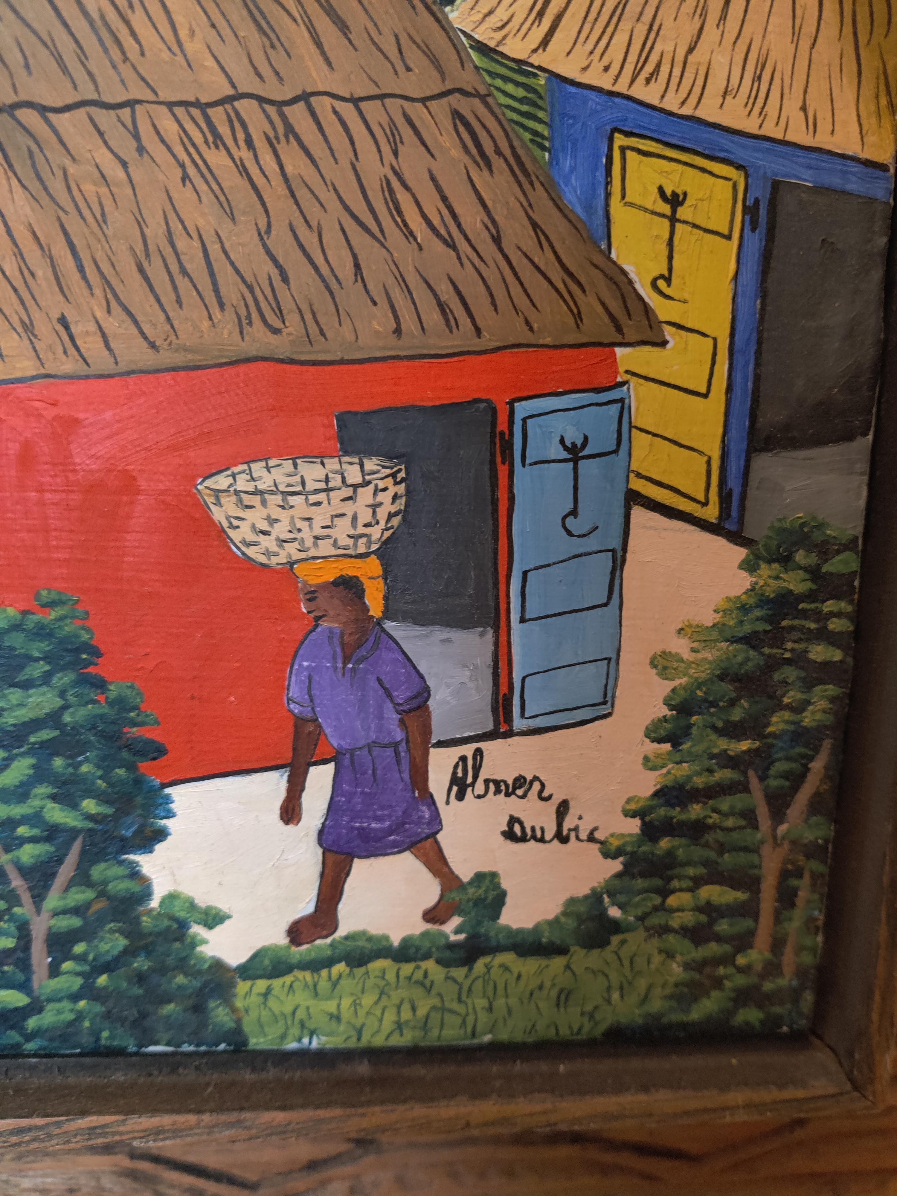Abner Dubic original signed painting of Haiti Village Scene  For Sale 4
