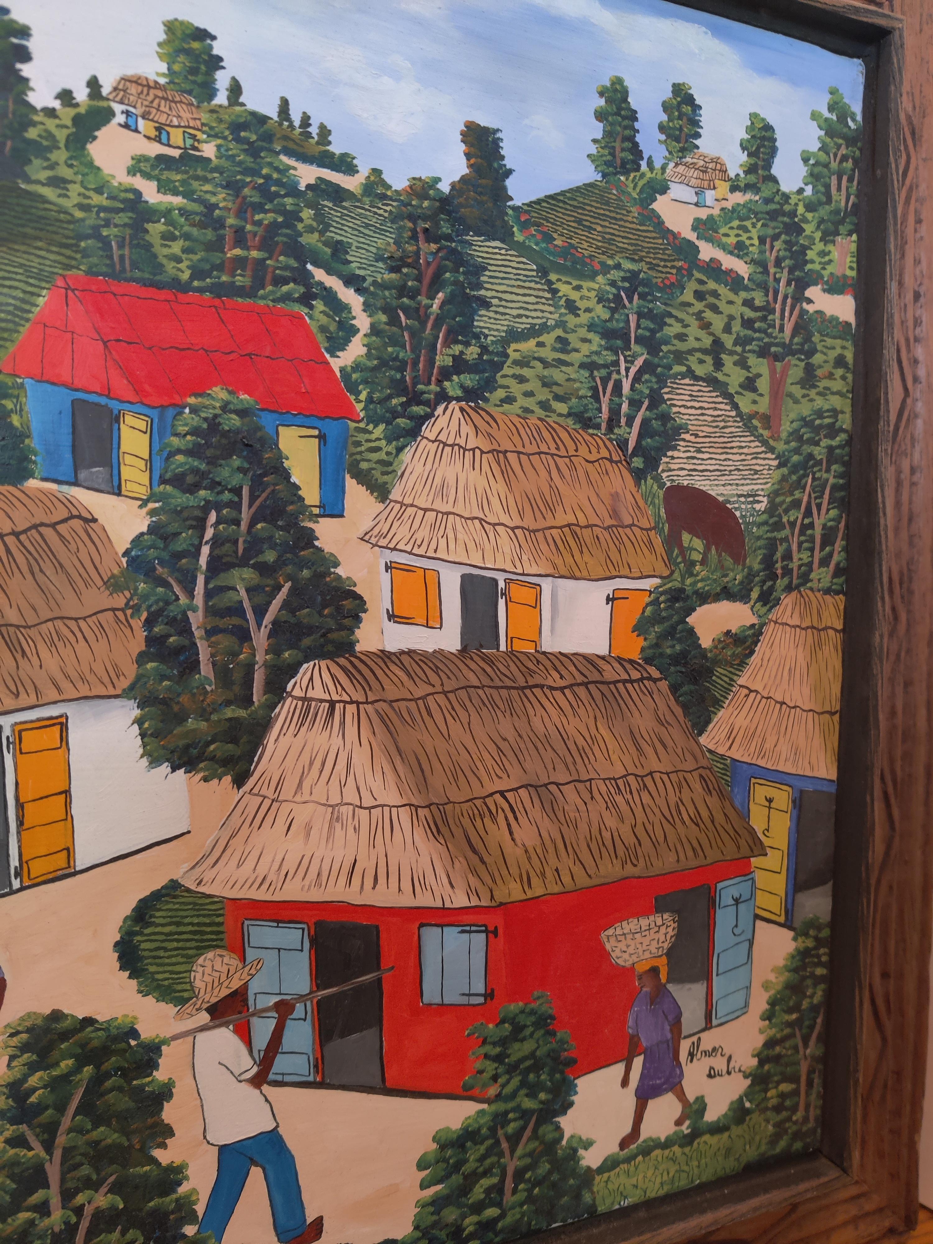Abner Dubic original signed painting of Haiti Village Scene  For Sale 6